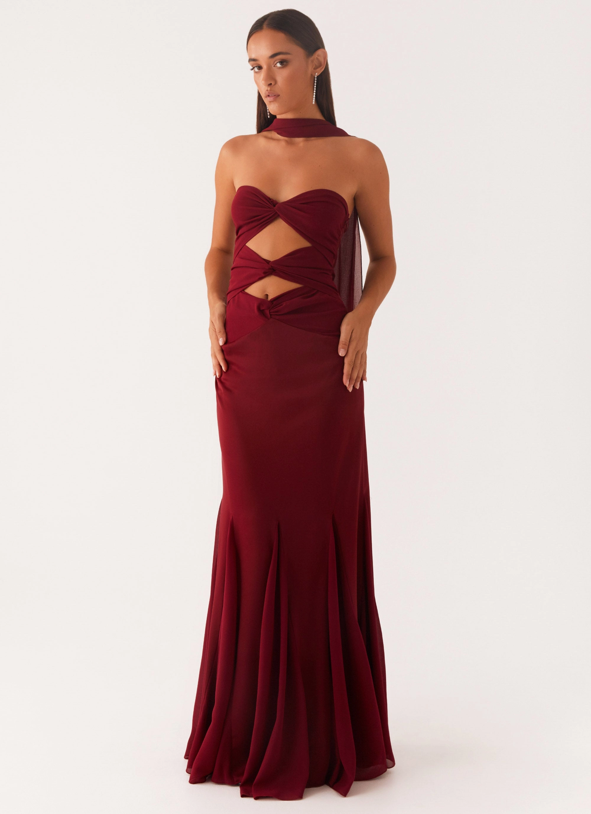 Melrose Satin Chiffon Maxi Dress - Deep Red Relaxed outdoor dress