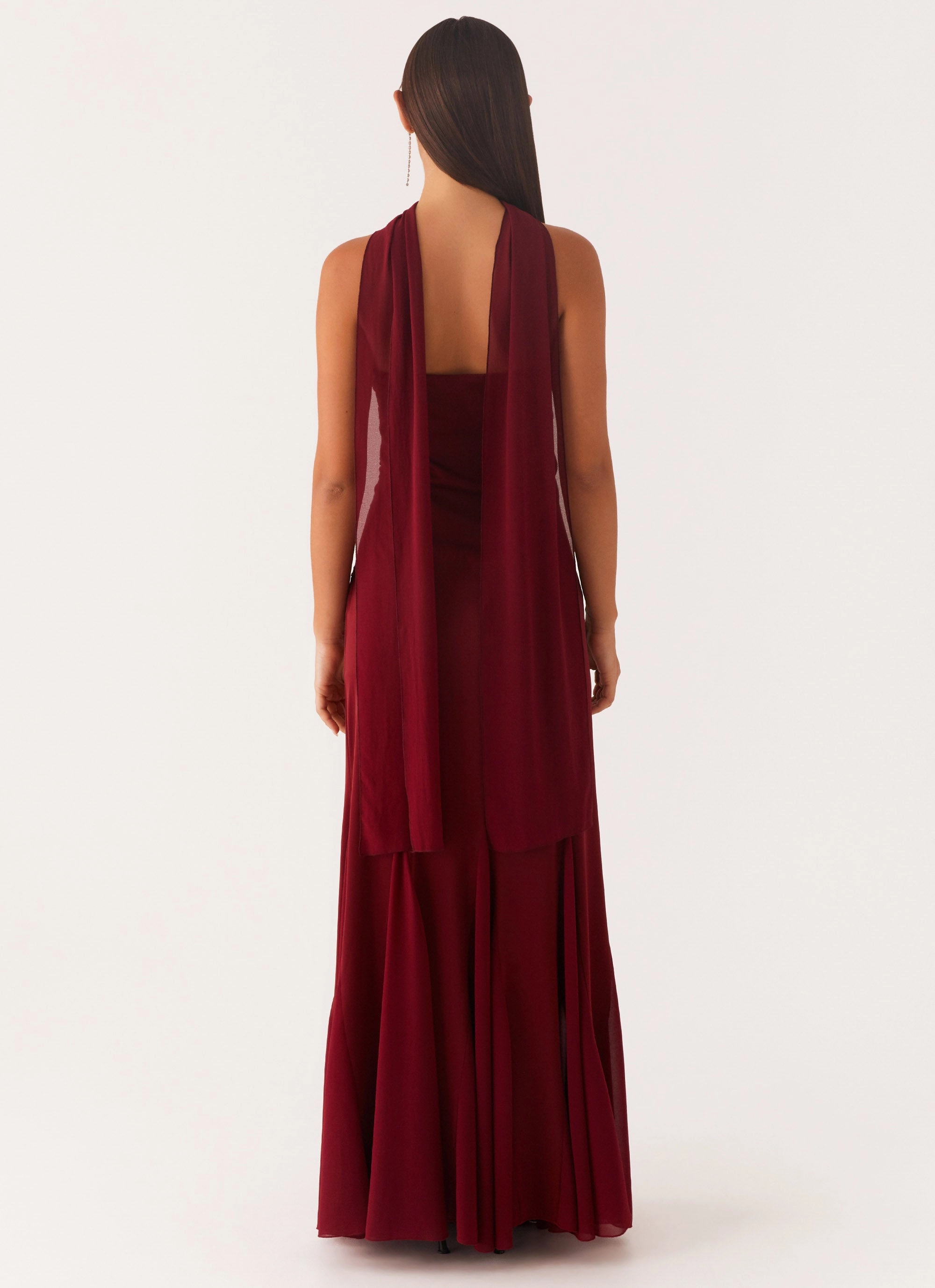 Melrose Satin Chiffon Maxi Dress - Deep Red Flow Ready