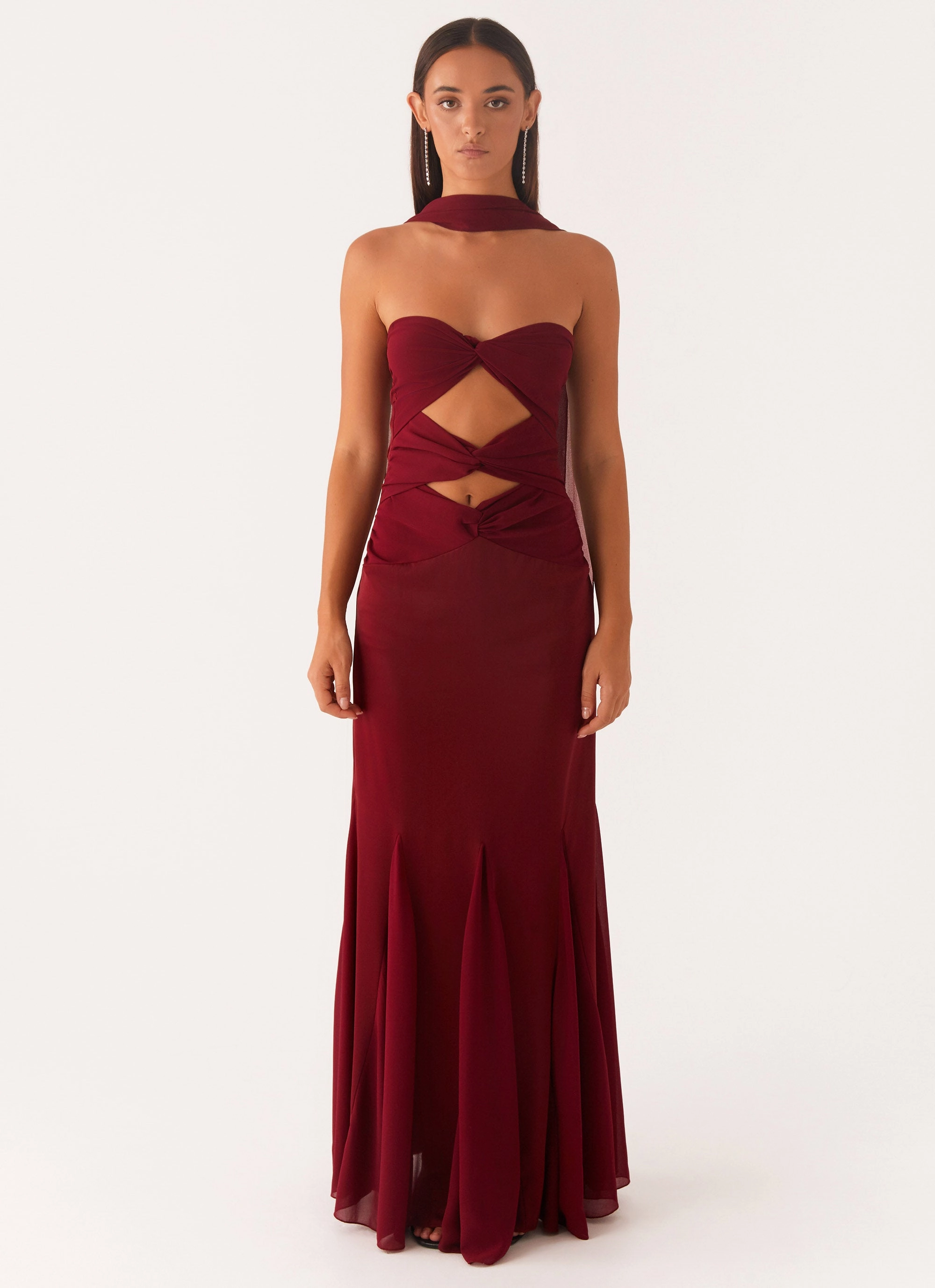 Texture Play Melrose Satin Chiffon Maxi Dress - Deep Red