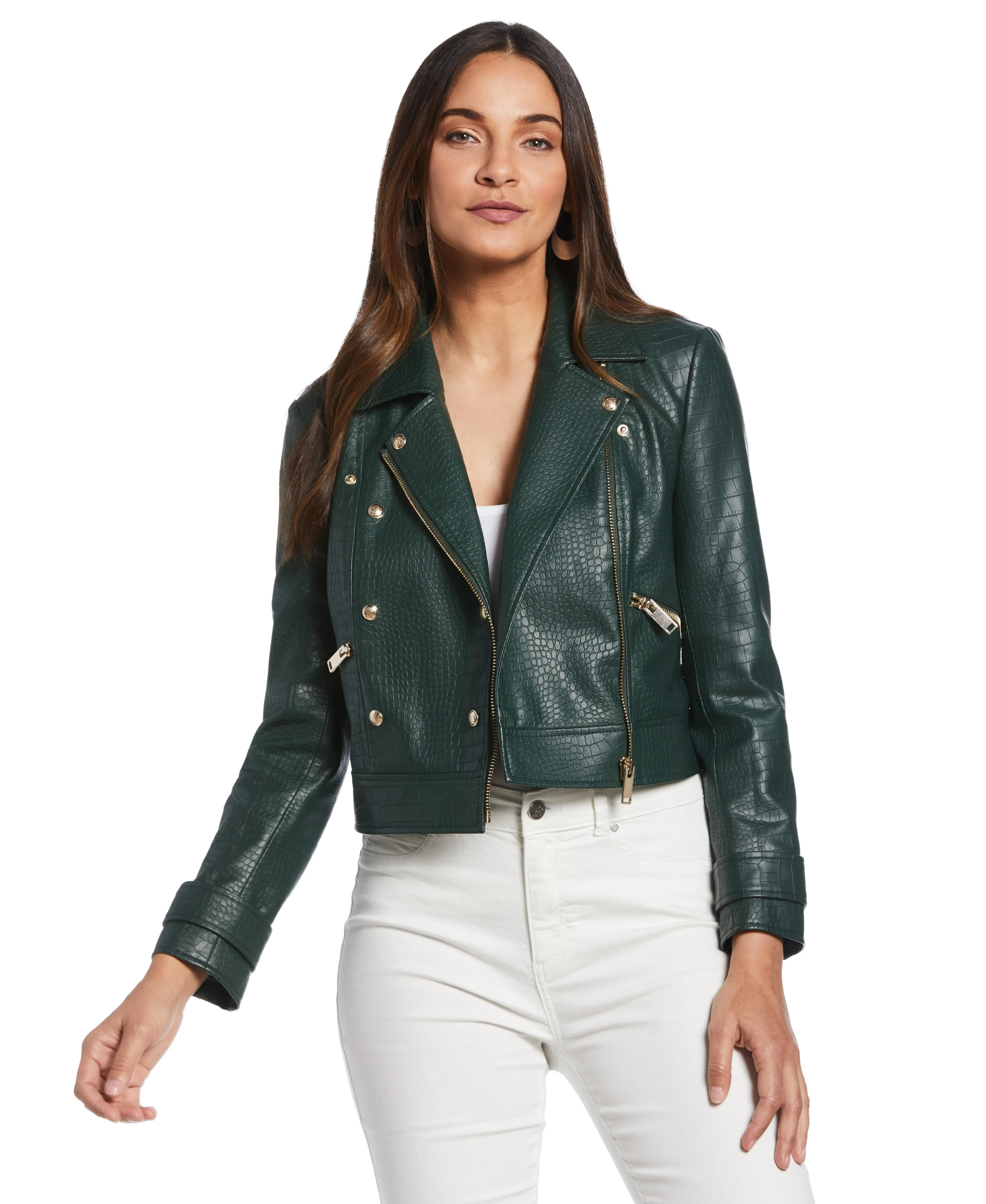 Respect Petite Vegan Leather Moto Jacket
