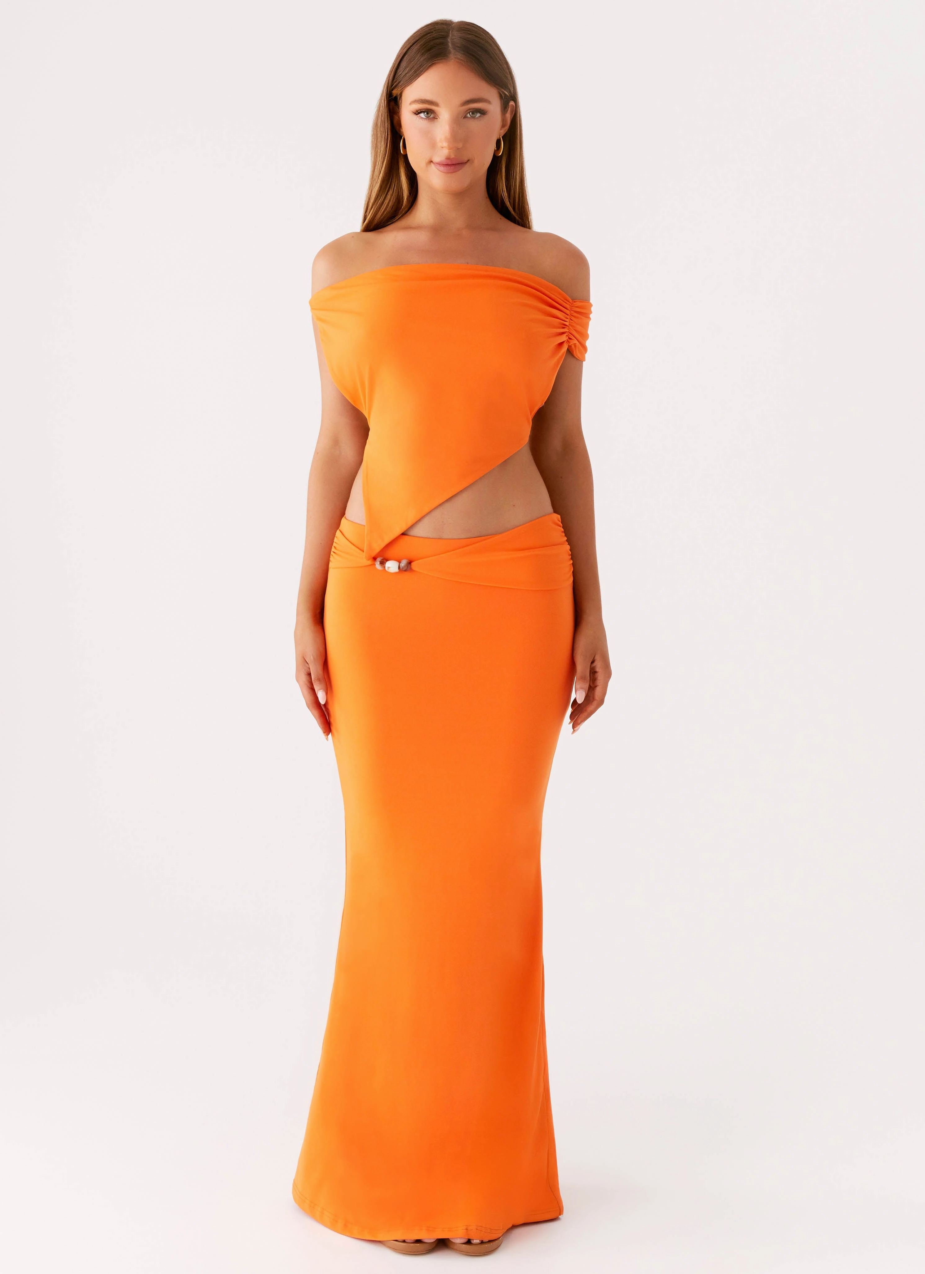 Adjustable Ties Neat Fit Mention Maxi Skirt - Orange