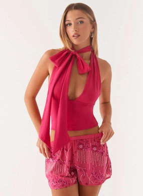 Form Fitting Mercer Sequin Mini Shorts - Fuchsia