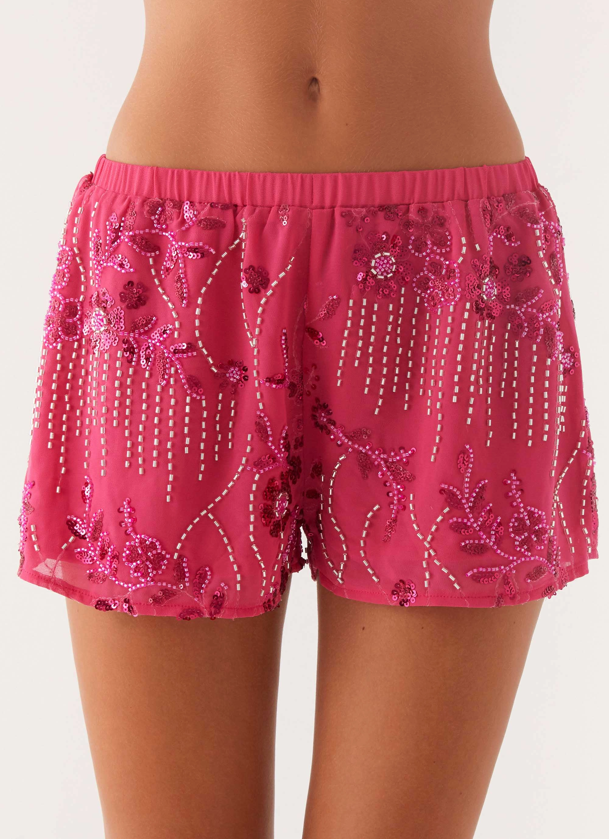 WrinkleFreeFabric Mercer Sequin Mini Shorts - Fuchsia