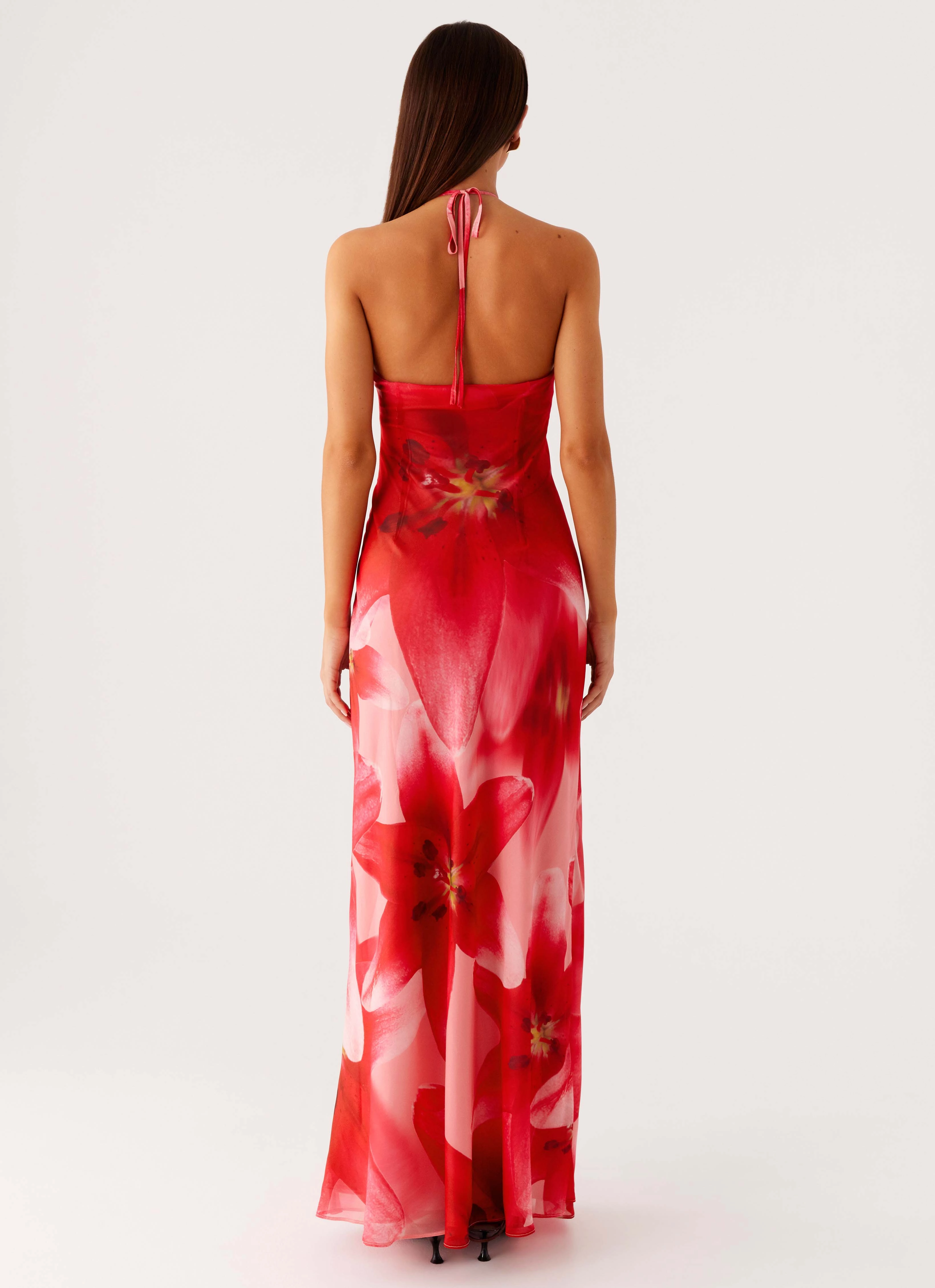 Vatiana Chiffon Maxi Dress - Peach Watermelon Flower Timeless elegance