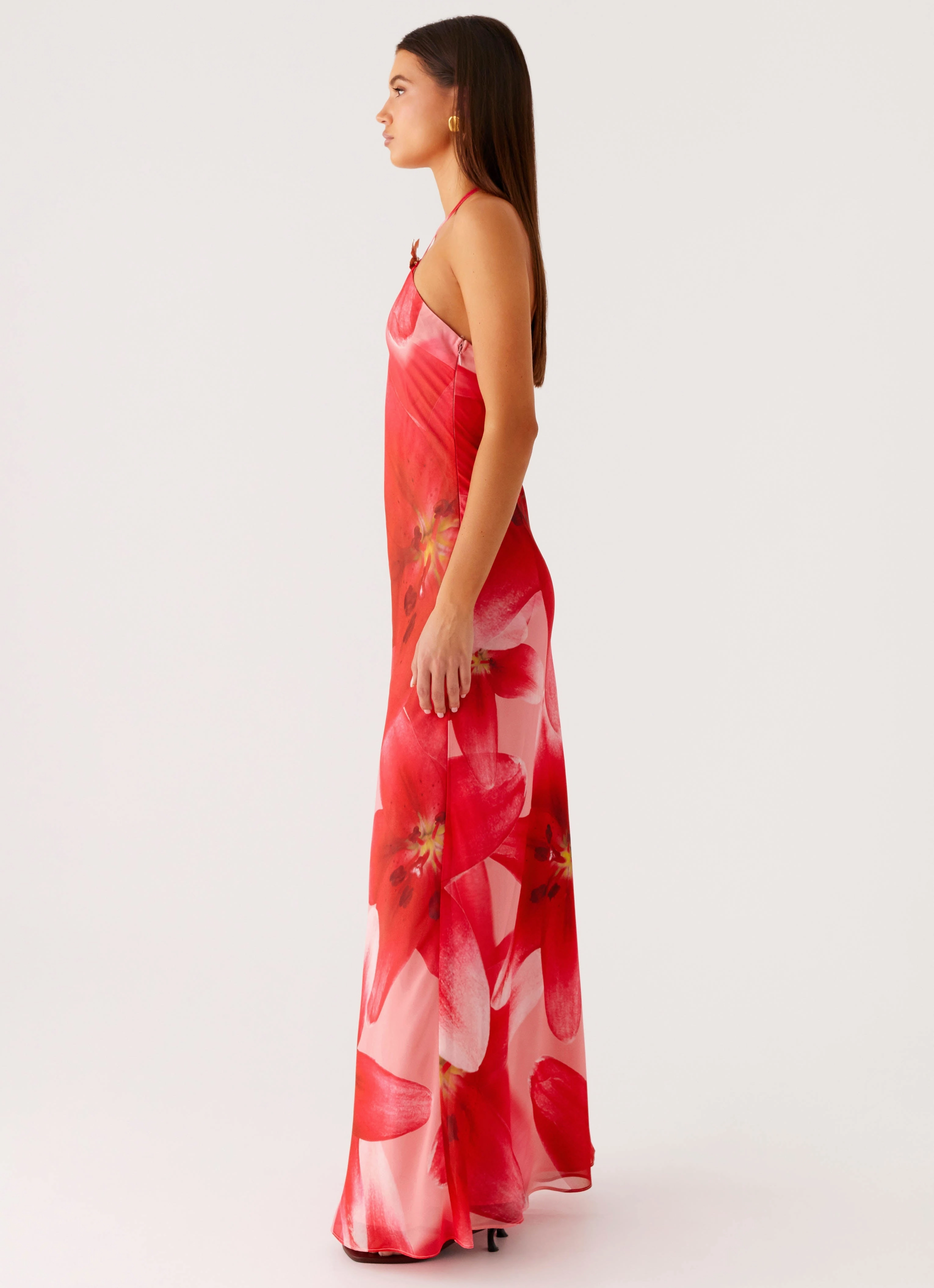 Soft Shine Vatiana Chiffon Maxi Dress - Peach Watermelon Flower