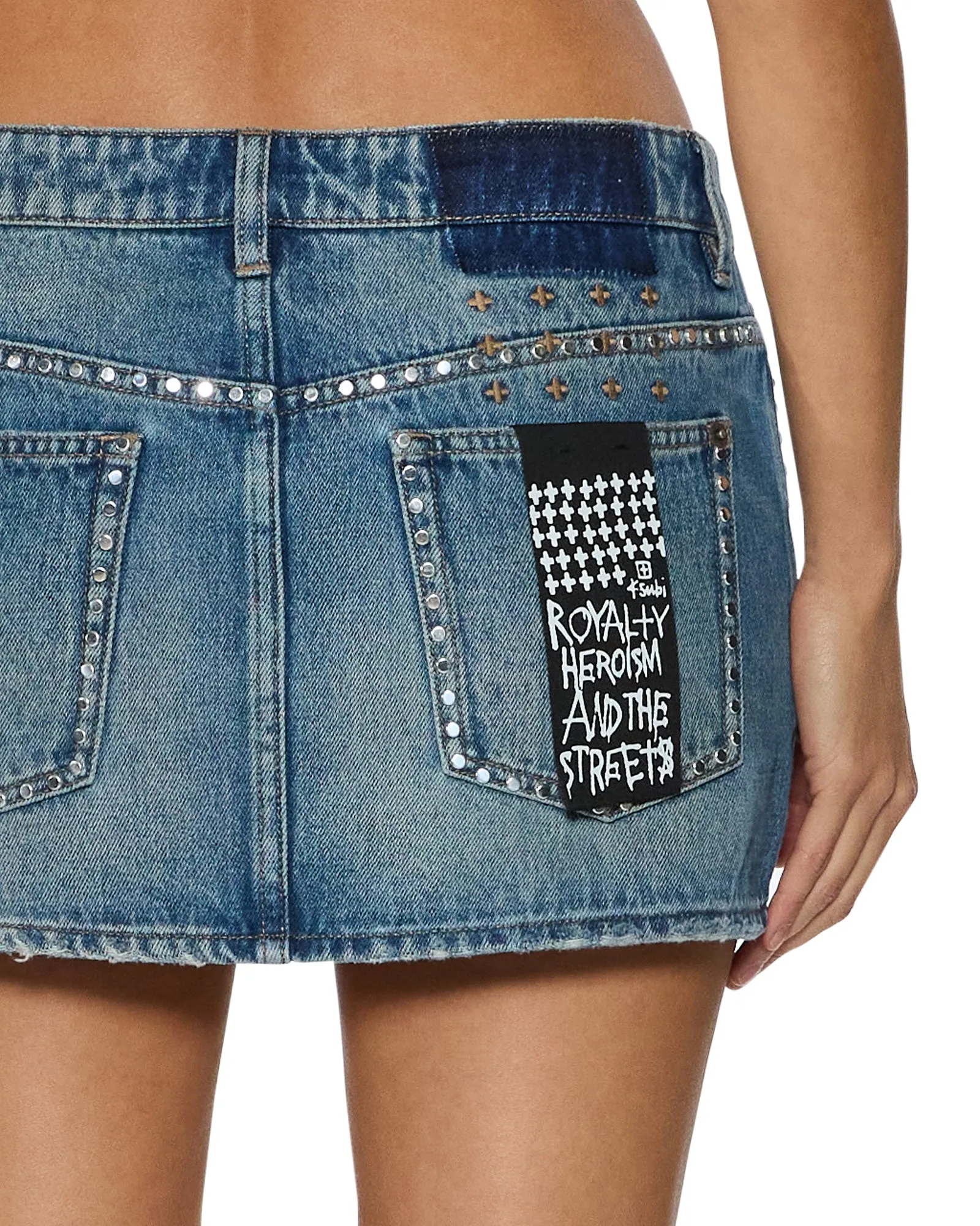MICRO MINI SKIRT TEXAS BLUE STUDDED simple design