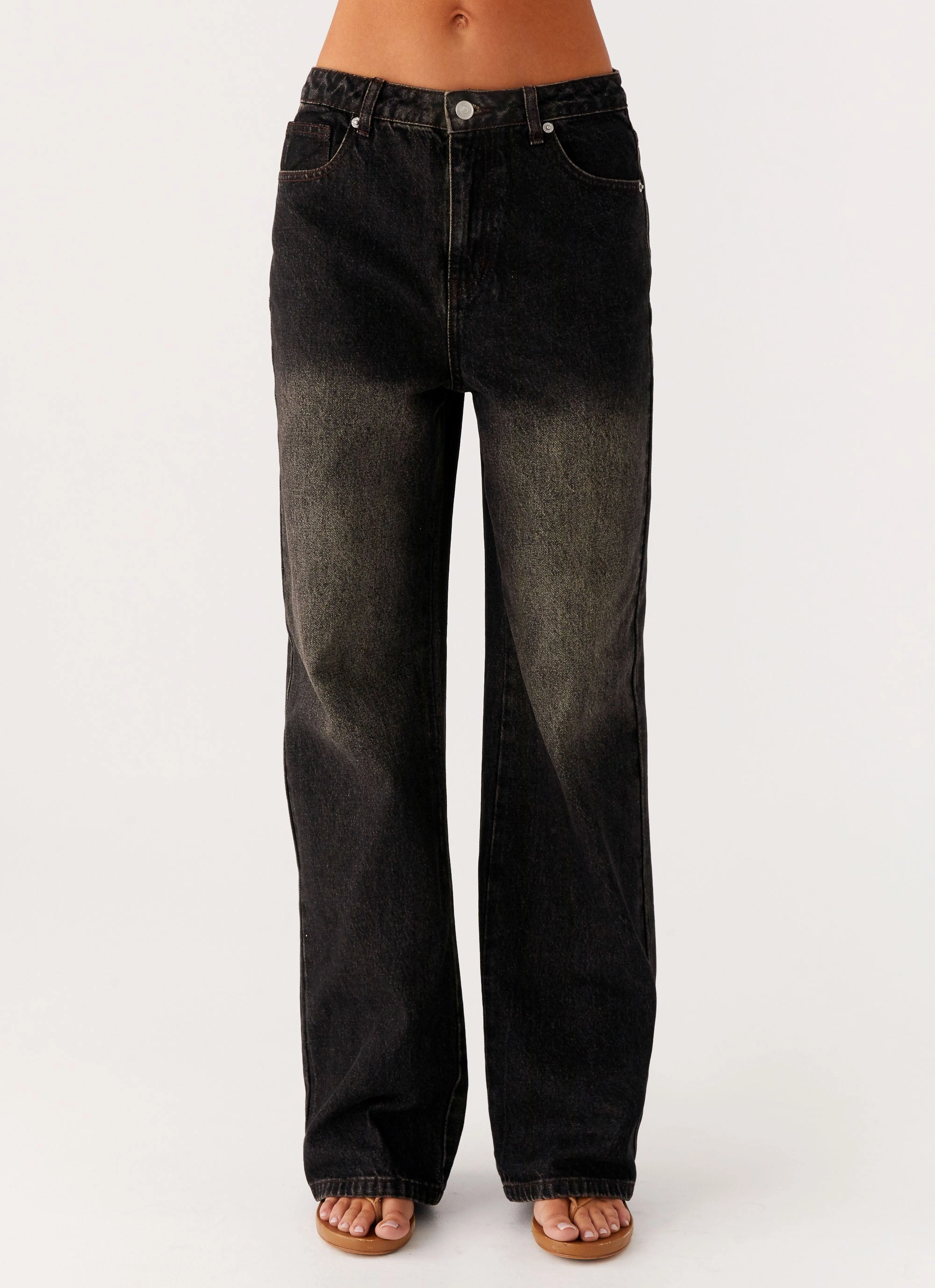 Back Again Straight Leg Denim Jeans - Acid Charcoal Relaxed Style Lightweight Durable Minimalist Daily Wear Loose
