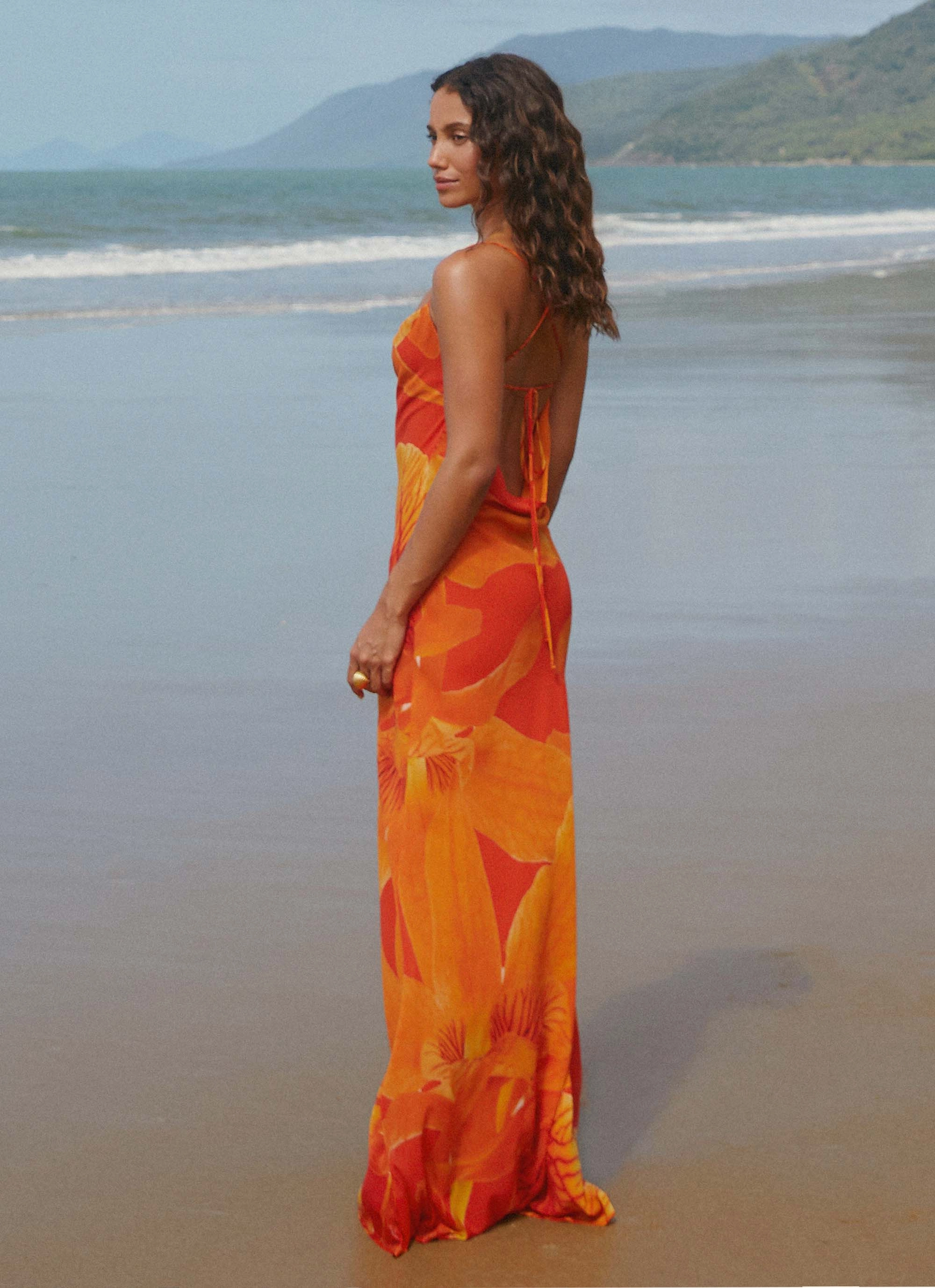Midafternoon Maxi Dress - Serene Orange Picture Perfect Satin Layers