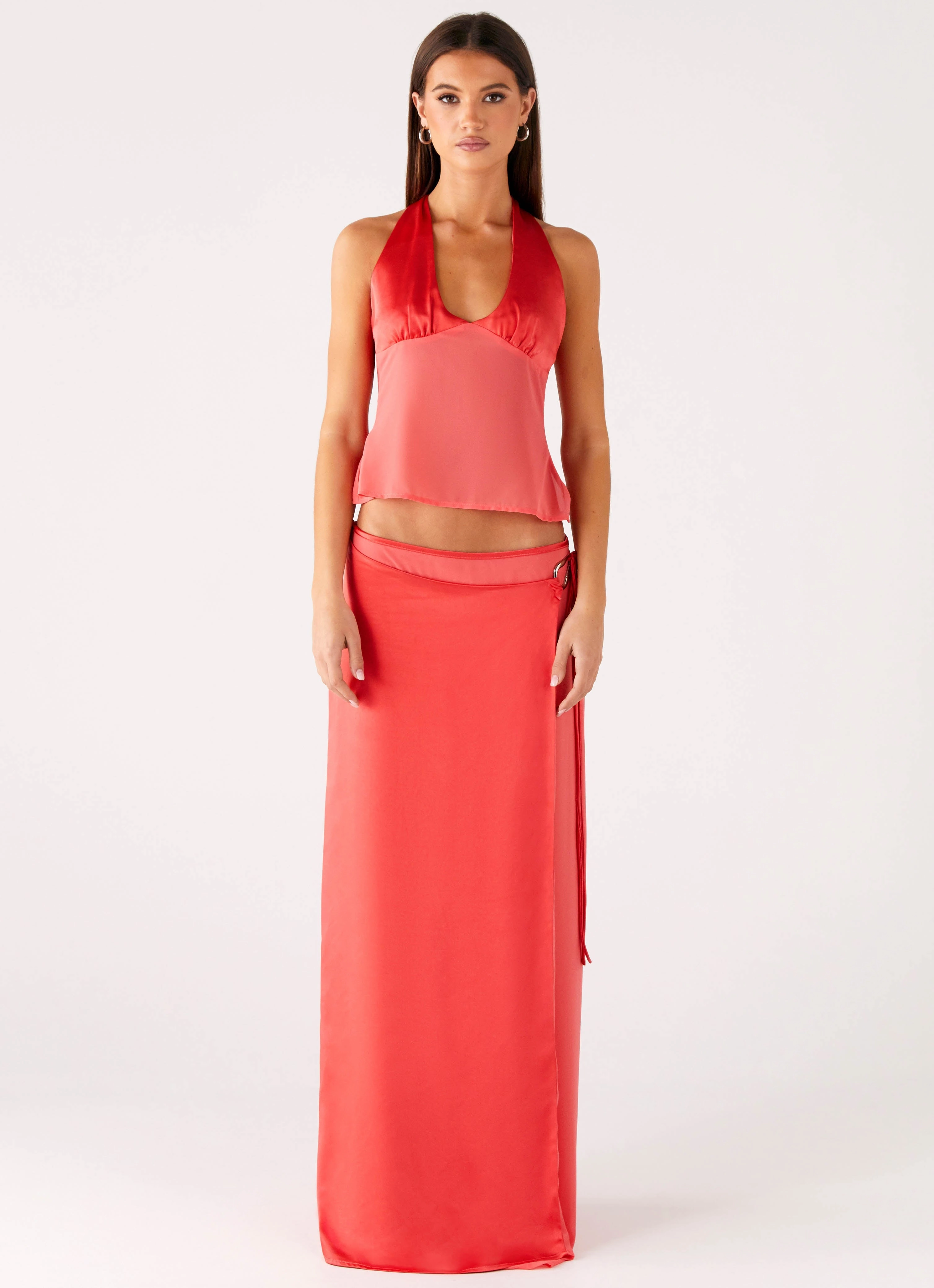 Calm Mood Pollie Wrap Maxi Skirt - Coral