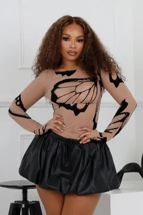 NaturalFiberBlend Vintage Pullover Midnight Burnout Butterfly Mesh Bodysuit