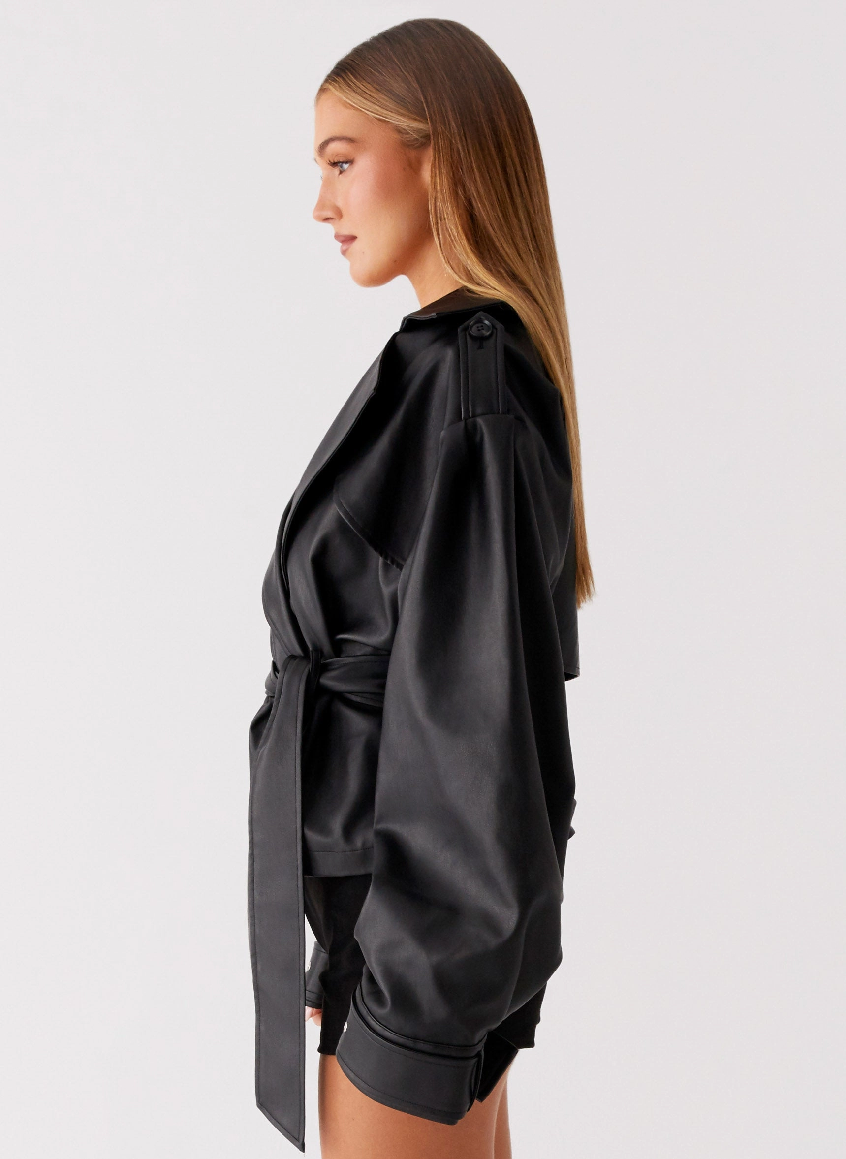 Midtown Leather Trench - Black Relaxed City Style Lightweight Layer