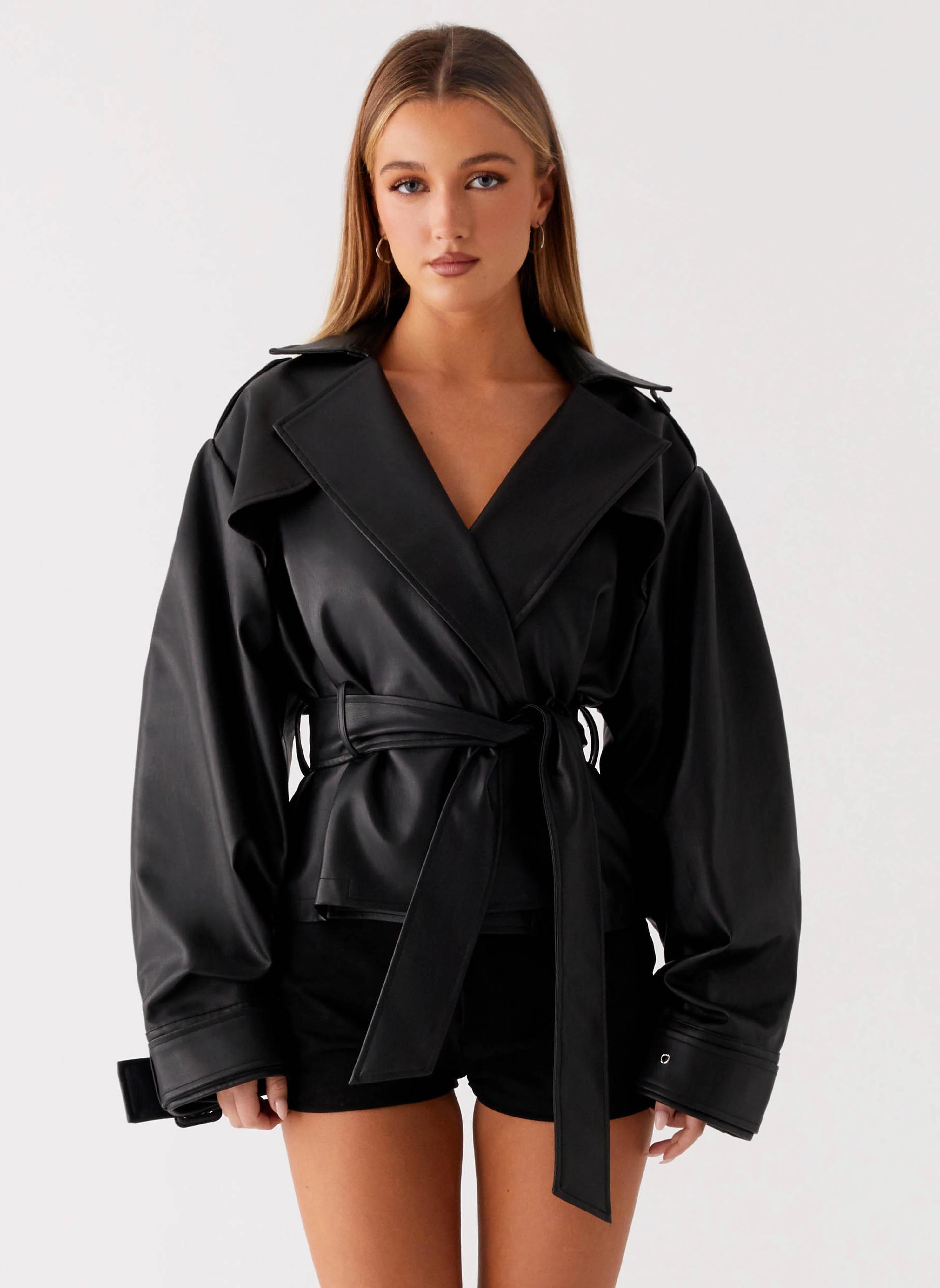 Midtown Leather Trench - Black Fire Retardant Treated Fabric Hidden Zipper