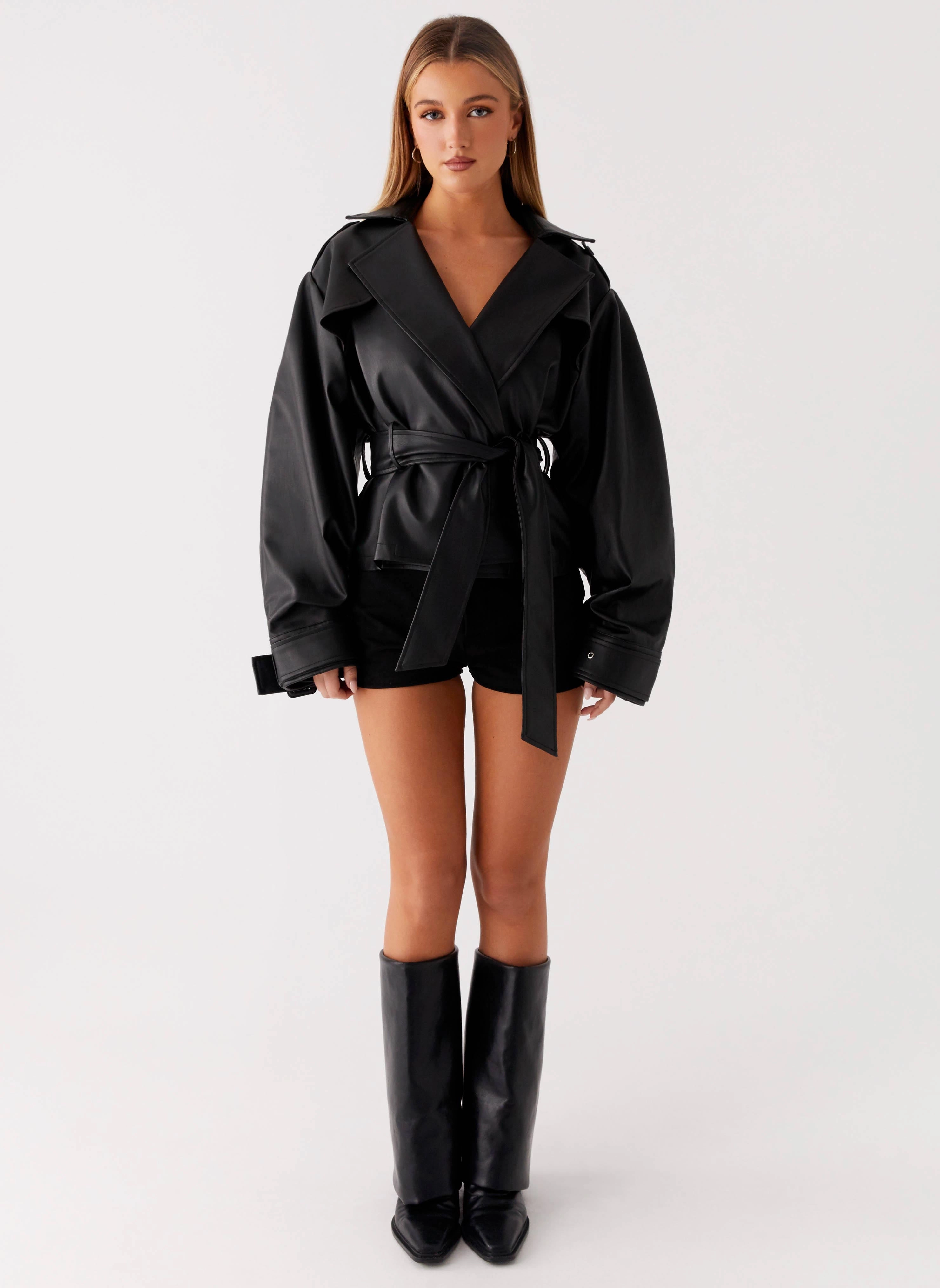 Midtown Leather Trench - Black Light Outdoor Layer