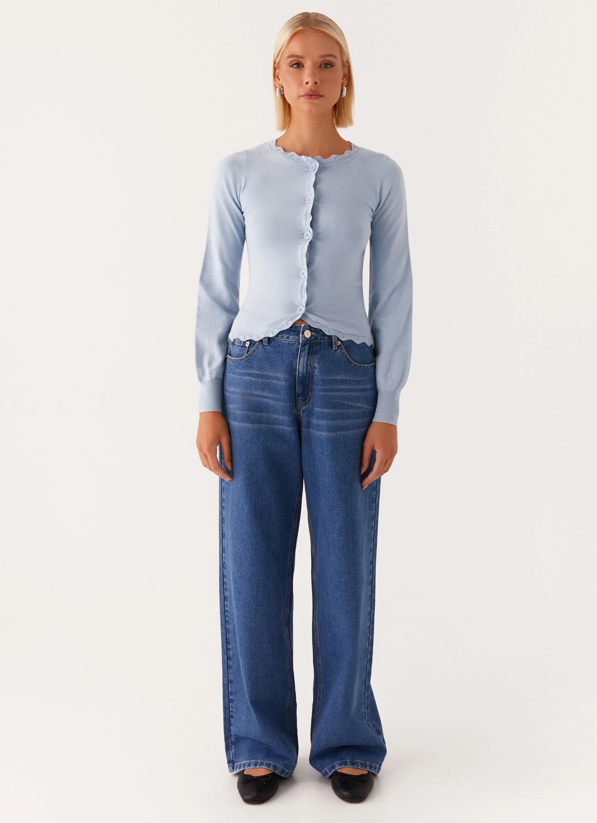 Mikah Lace Trim Cardigan - Baby Blue AntiStaticCoating