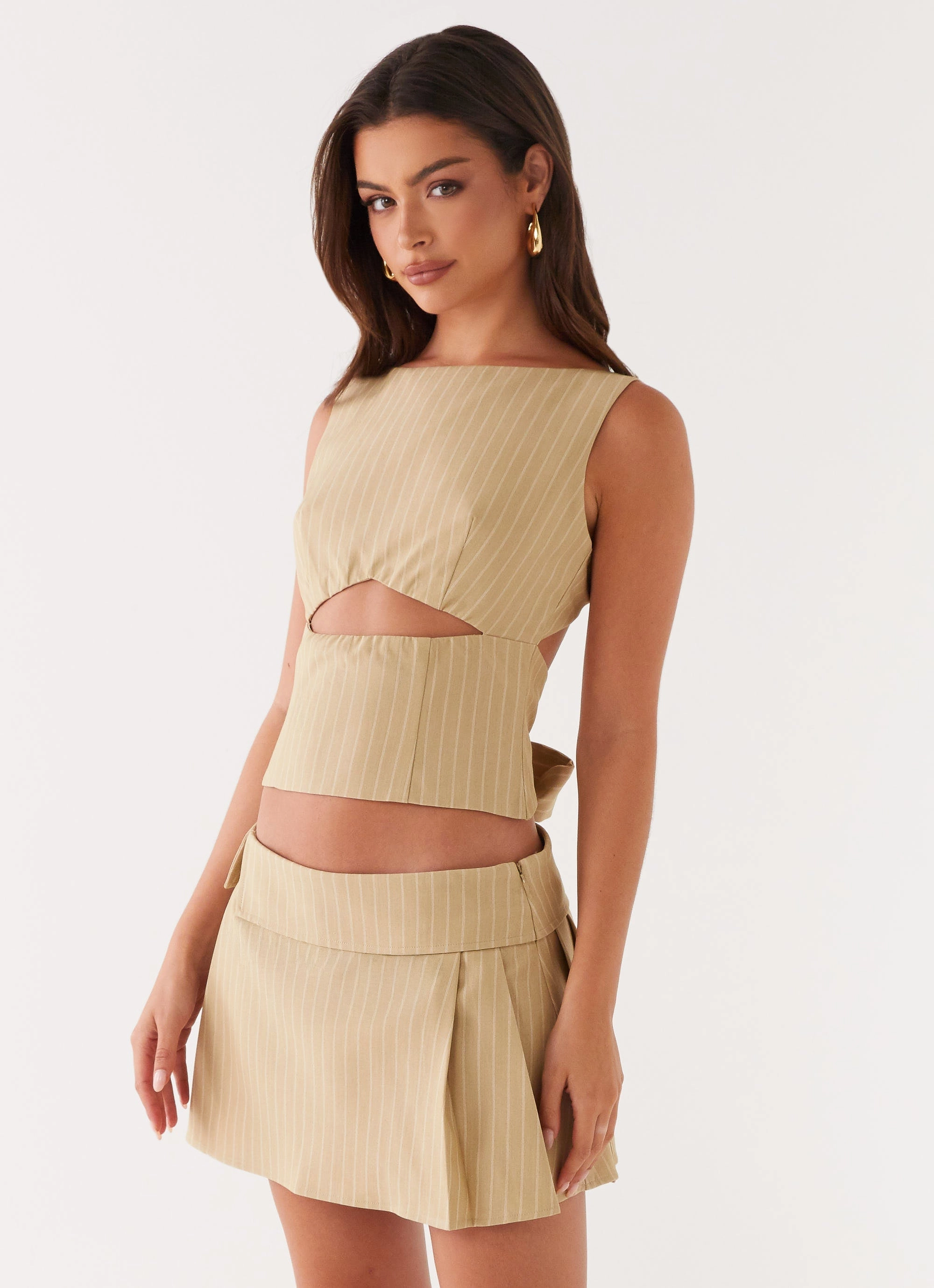 Oversized style Miki Mini Skirt - Beige Stripe