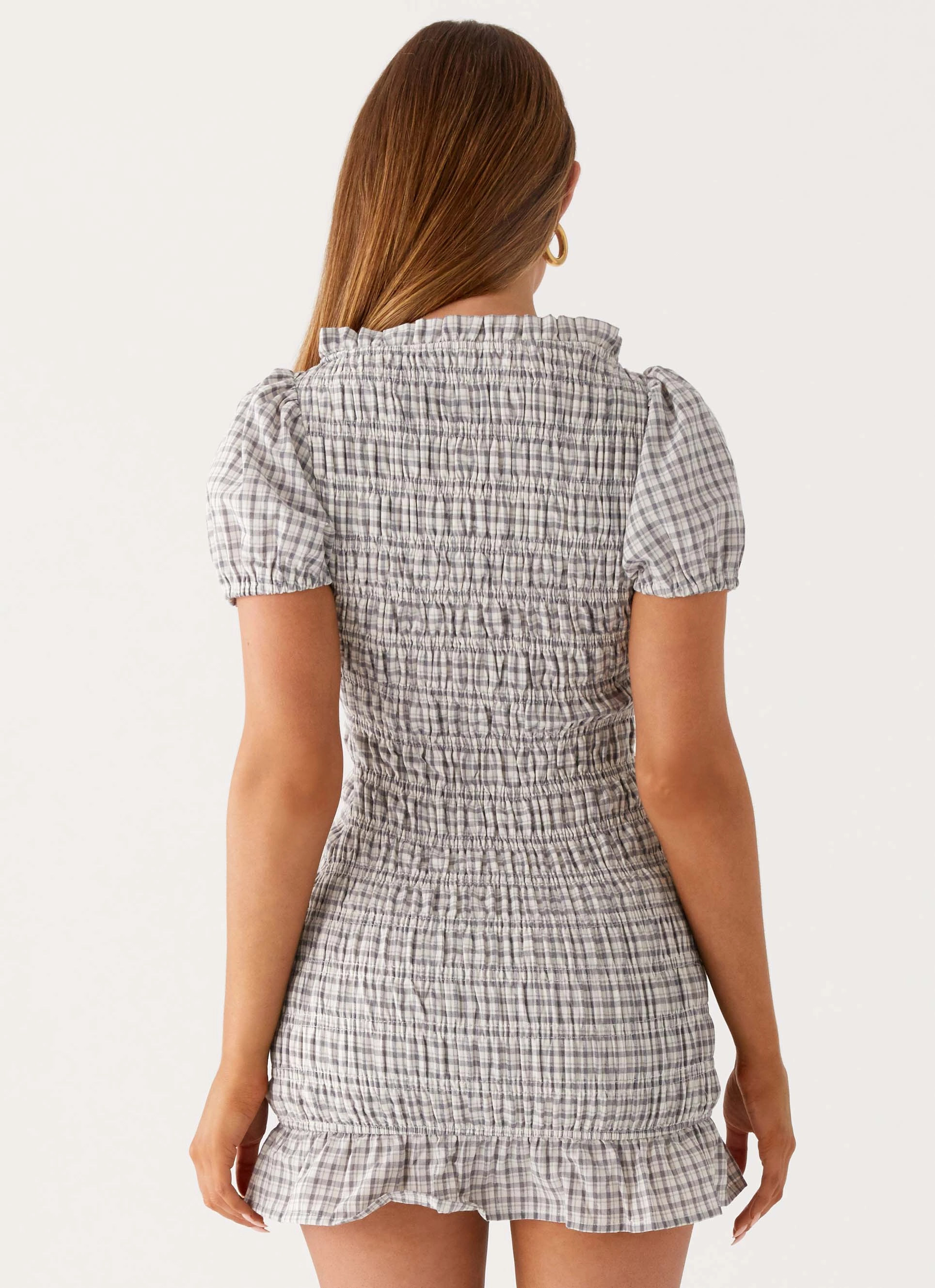 City Style Ethically Made Millicent Ruched Mini Dress - Grey Check
