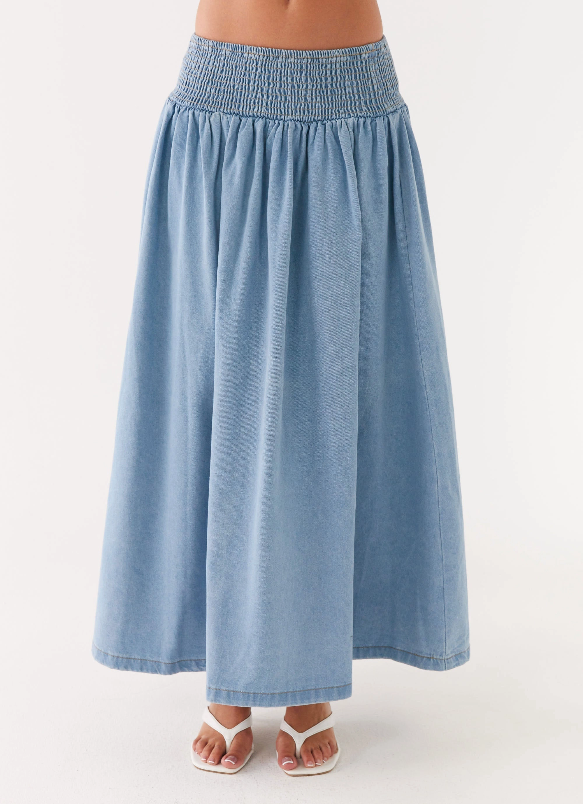 Art Gallery Visit Heater Midi Skirt - Washed Blue
