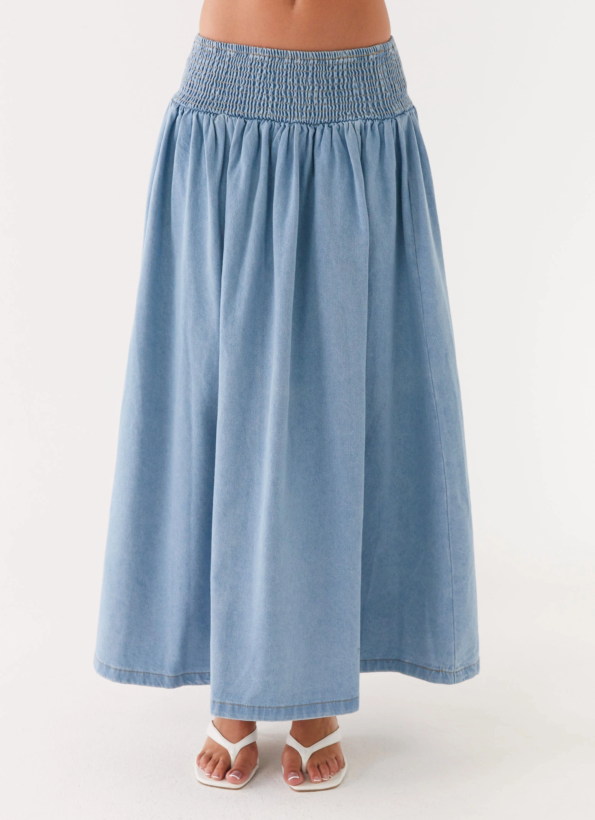 Minimal Look Pocket Design Heater Midi Skirt - Washed Blue
