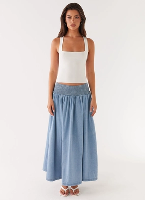 Laidback Mood Heater Midi Skirt - Washed Blue
