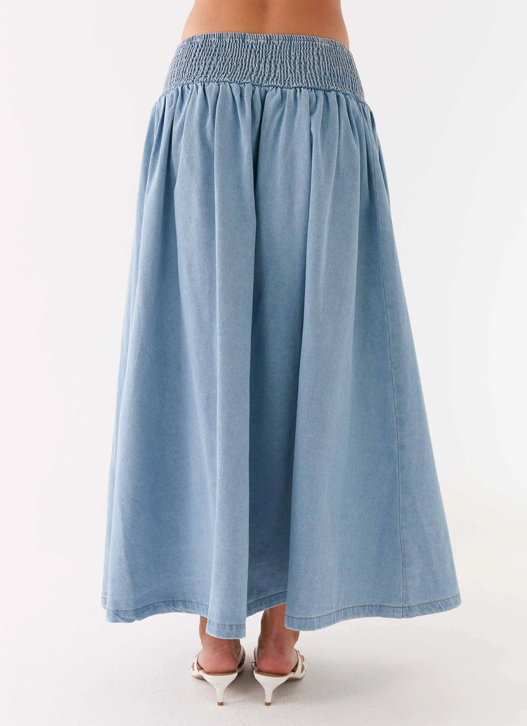 Non Irritating Edges Heater Midi Skirt - Washed Blue
