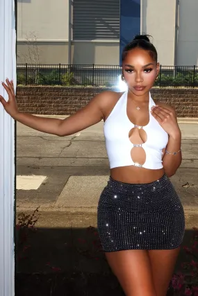 Seasonal Love Rhinestone Mini Skirt Comfort Fit Tailored Cut