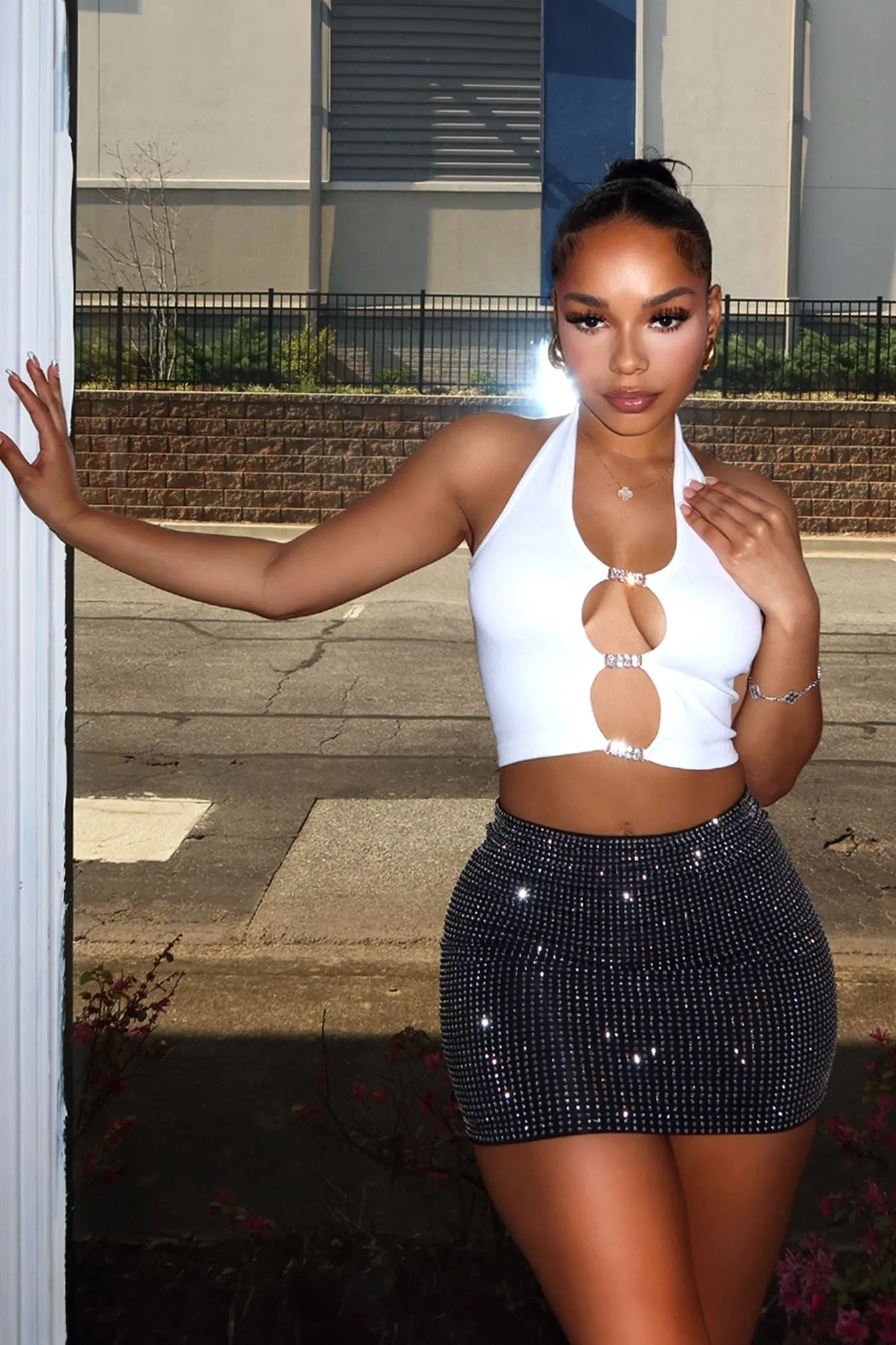 Seasonal Love Rhinestone Mini Skirt Comfort Fit Tailored Cut