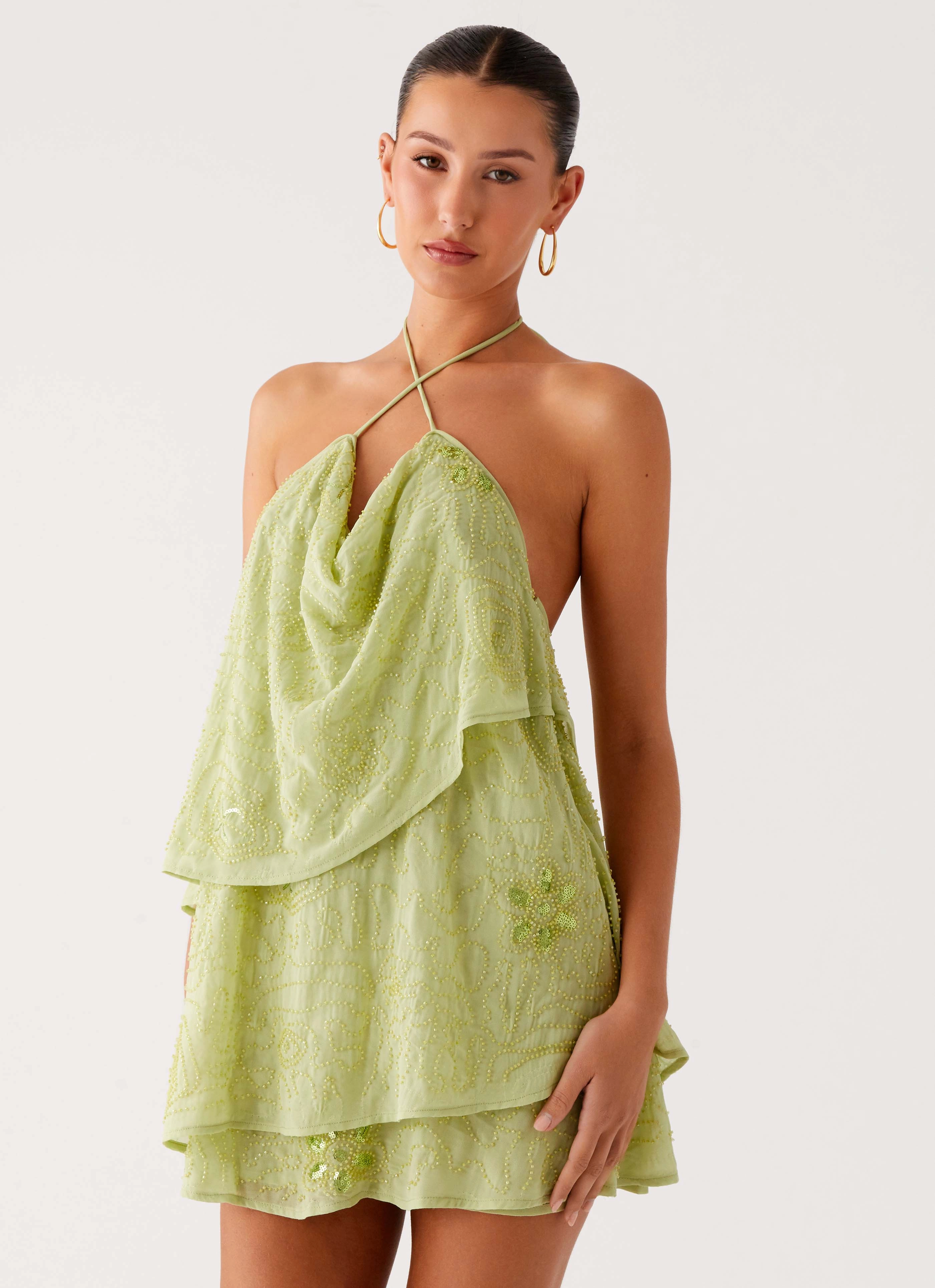 On The Go Beaded Mini Dress - Mint Durable-Fabric