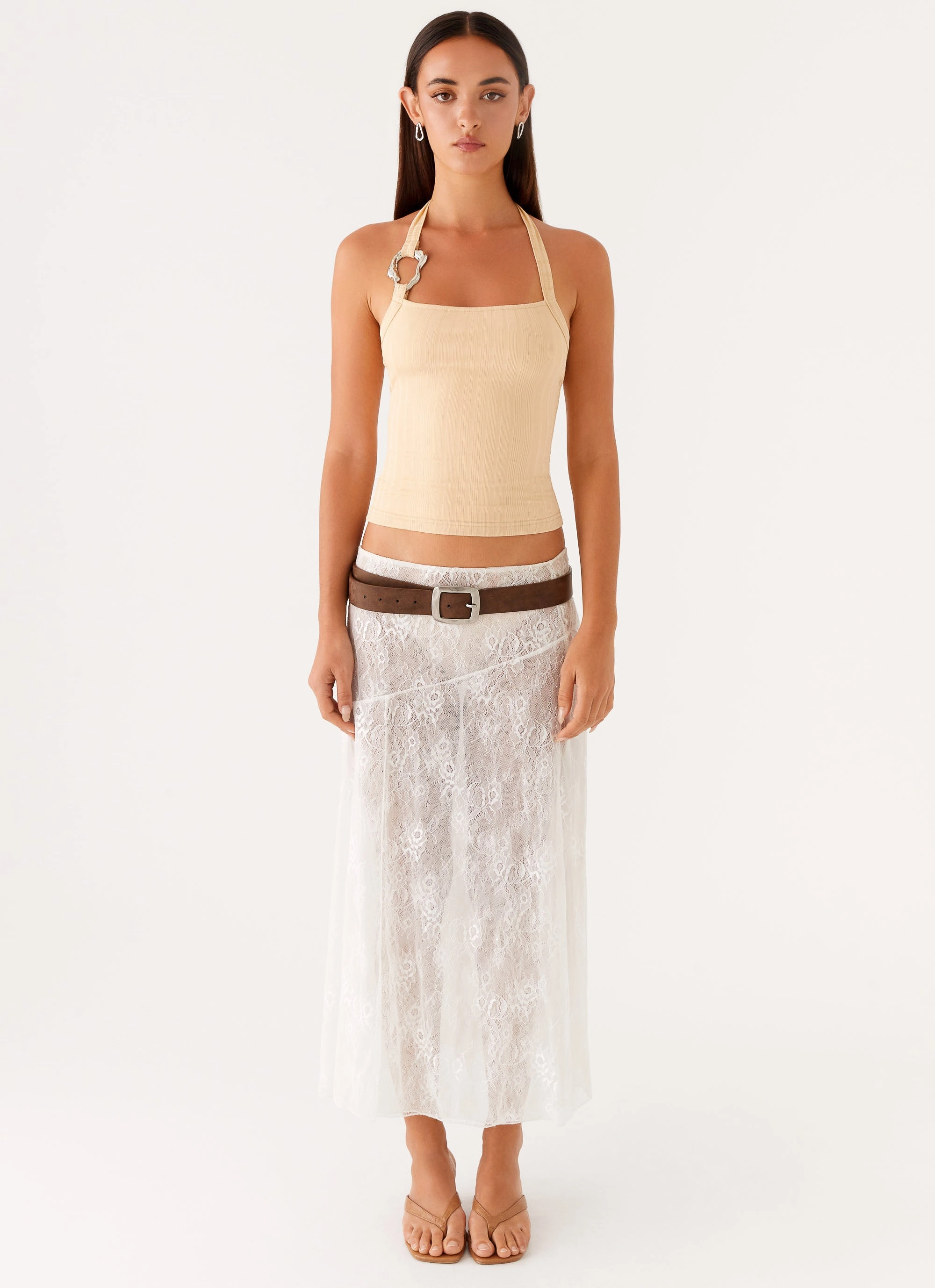 Selene Halter Top - Tan Gym Wear Minimalist Silhouette