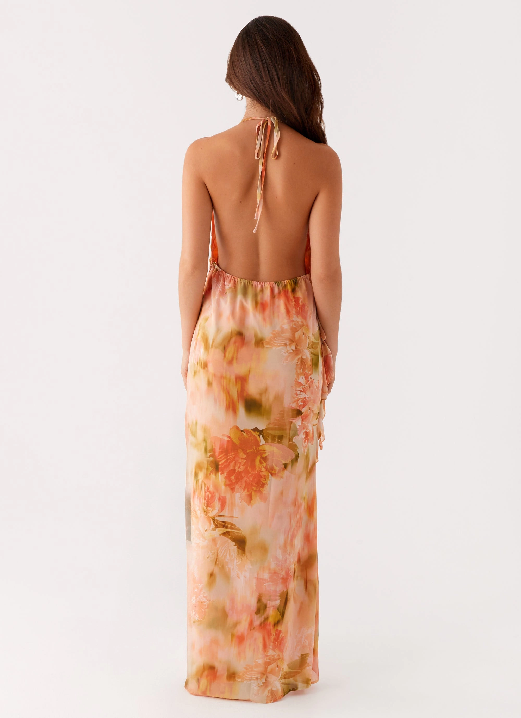 Diedre Rose Strappy Maxi Dress - Sunset Floral Weekend Chic Silky Drape