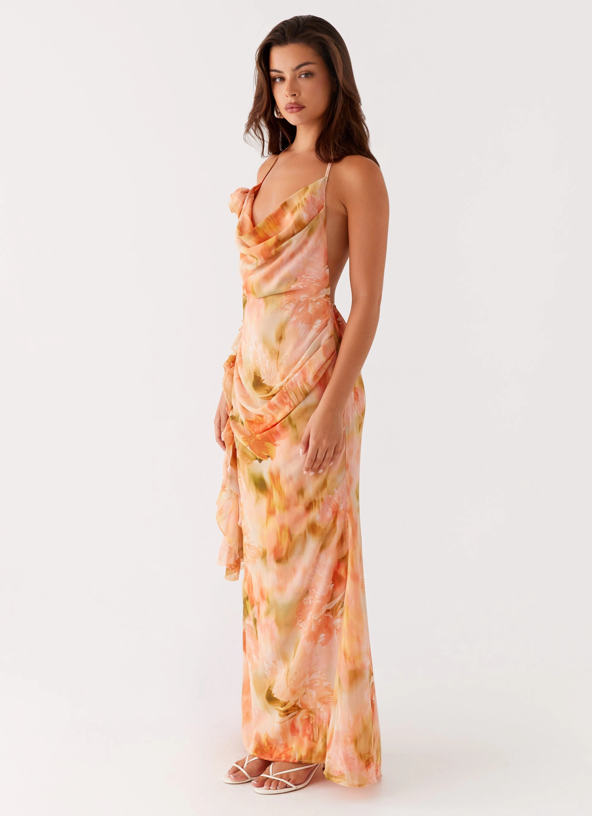 Belt Waist Cool Structure Diedre Rose Strappy Maxi Dress - Sunset Floral