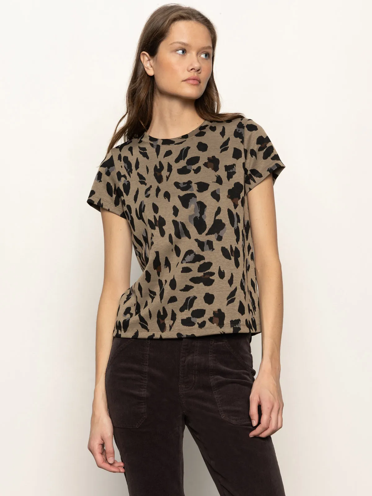 AllDay Comfort Tech Double Knit Perfect Tee Winter Leopard