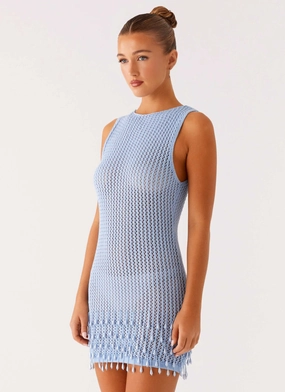 Miracle Beaded Crochet Mini Dress - Blue Season Ready Balanced Form