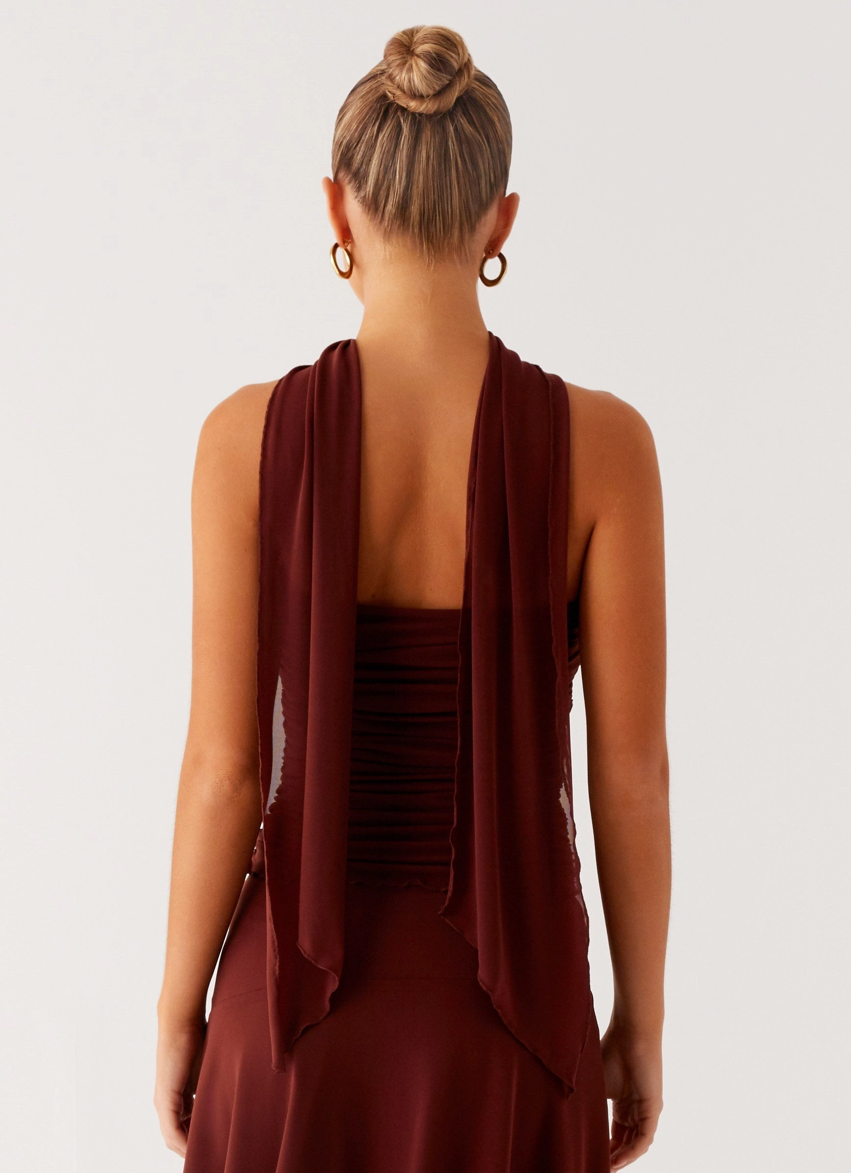Hidden Pocket Design SweatAbsorbent Mirage Scarf Top - Chocolate