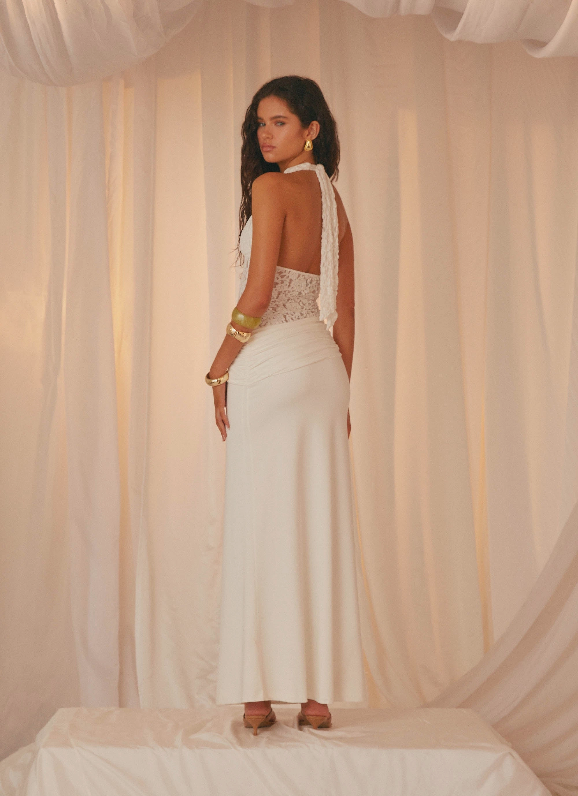 Miri Halter Maxi Dress - Ivory Clean Cut Fashionable Design