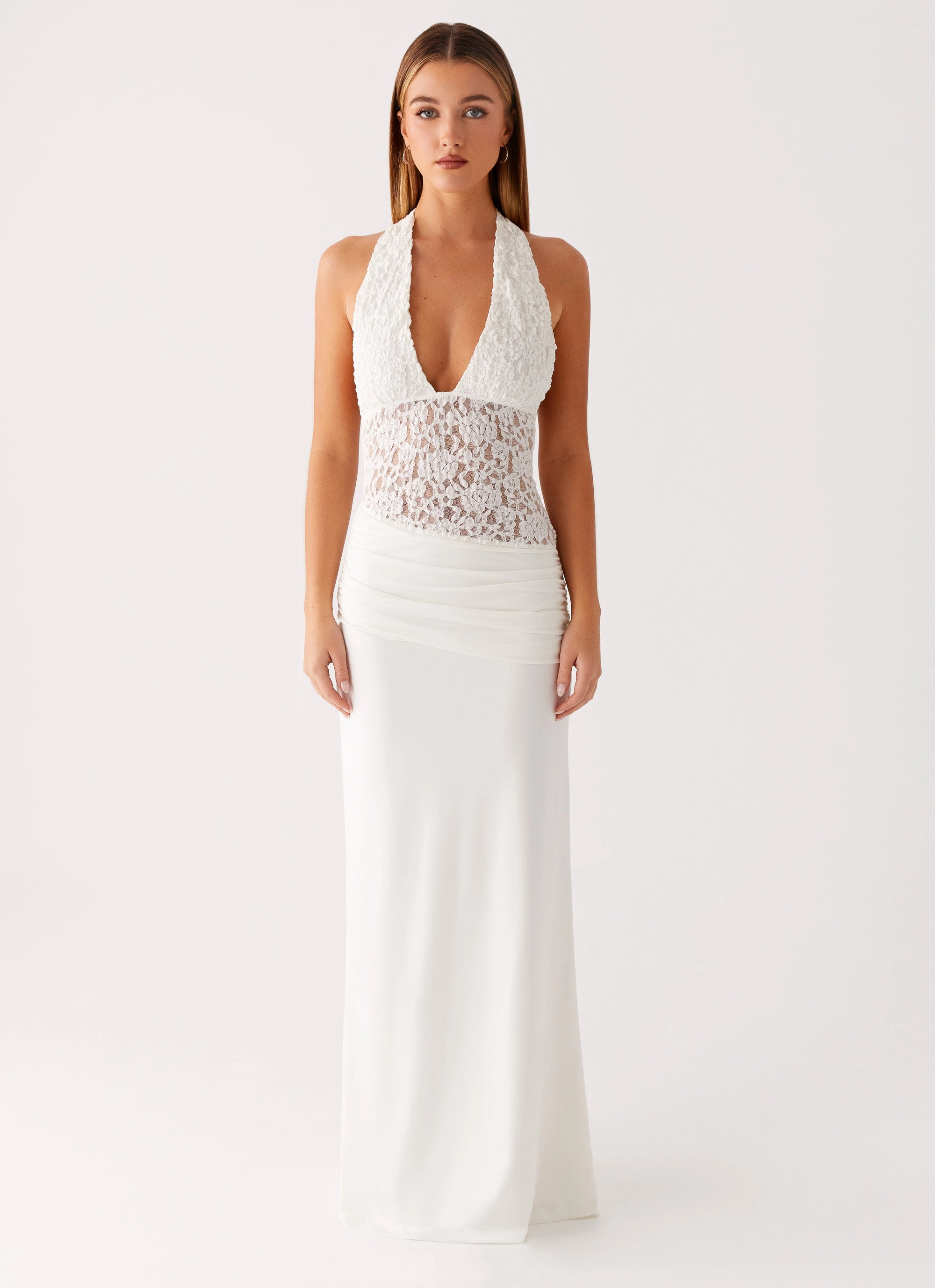 Miri Halter Maxi Dress - Ivory Perfect Wearable Sheer Overlay