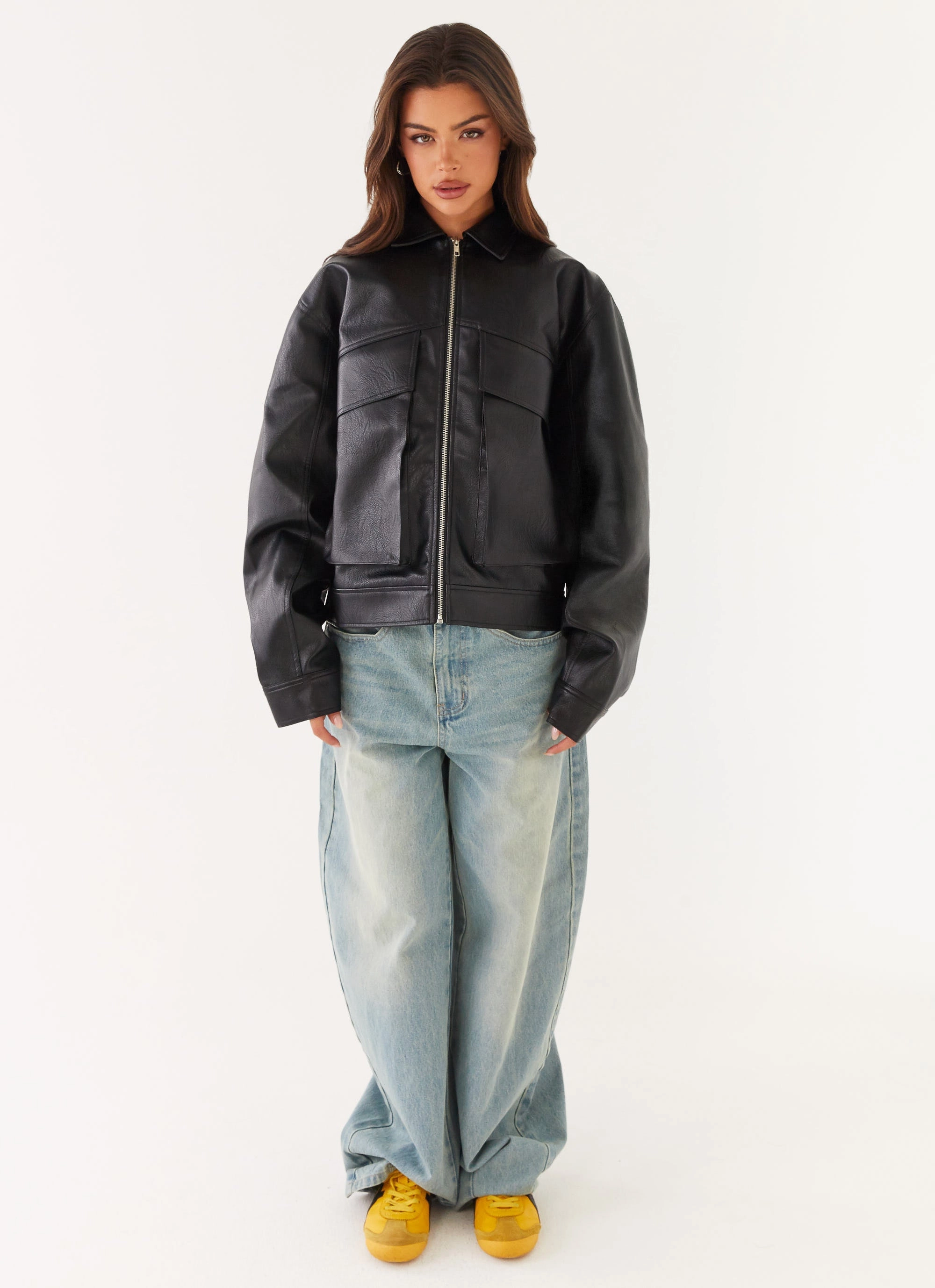 label Trail Friendly Lula Faux Leather Bomber Jacket - Black