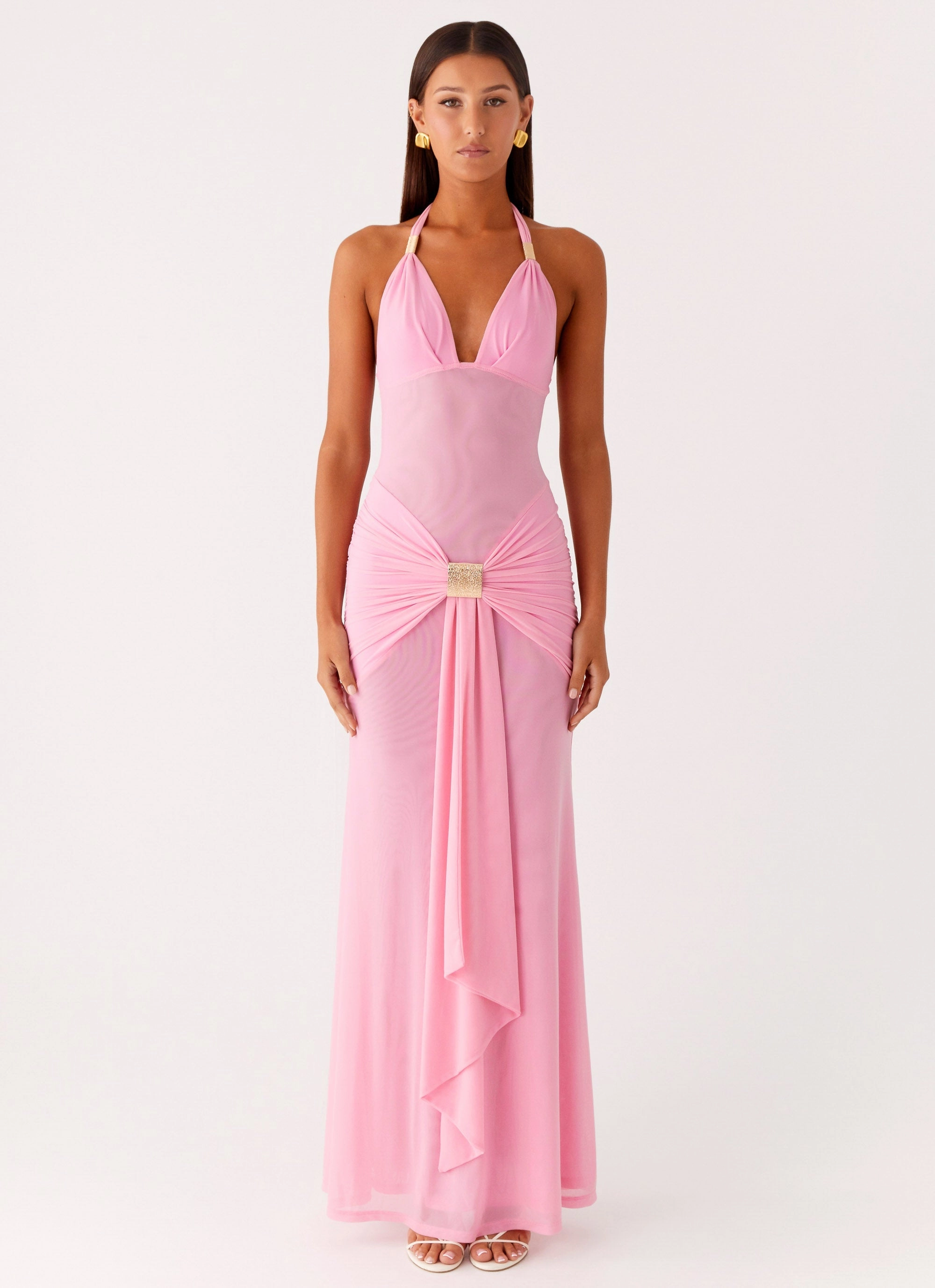 Long Lines Miyah Halter Hardware Maxi Dress - Baby Pink