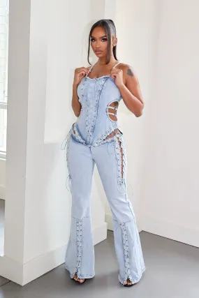 Relaxed Wearable quick dry Rebel Fit Lace Up Denim Jumpsuit