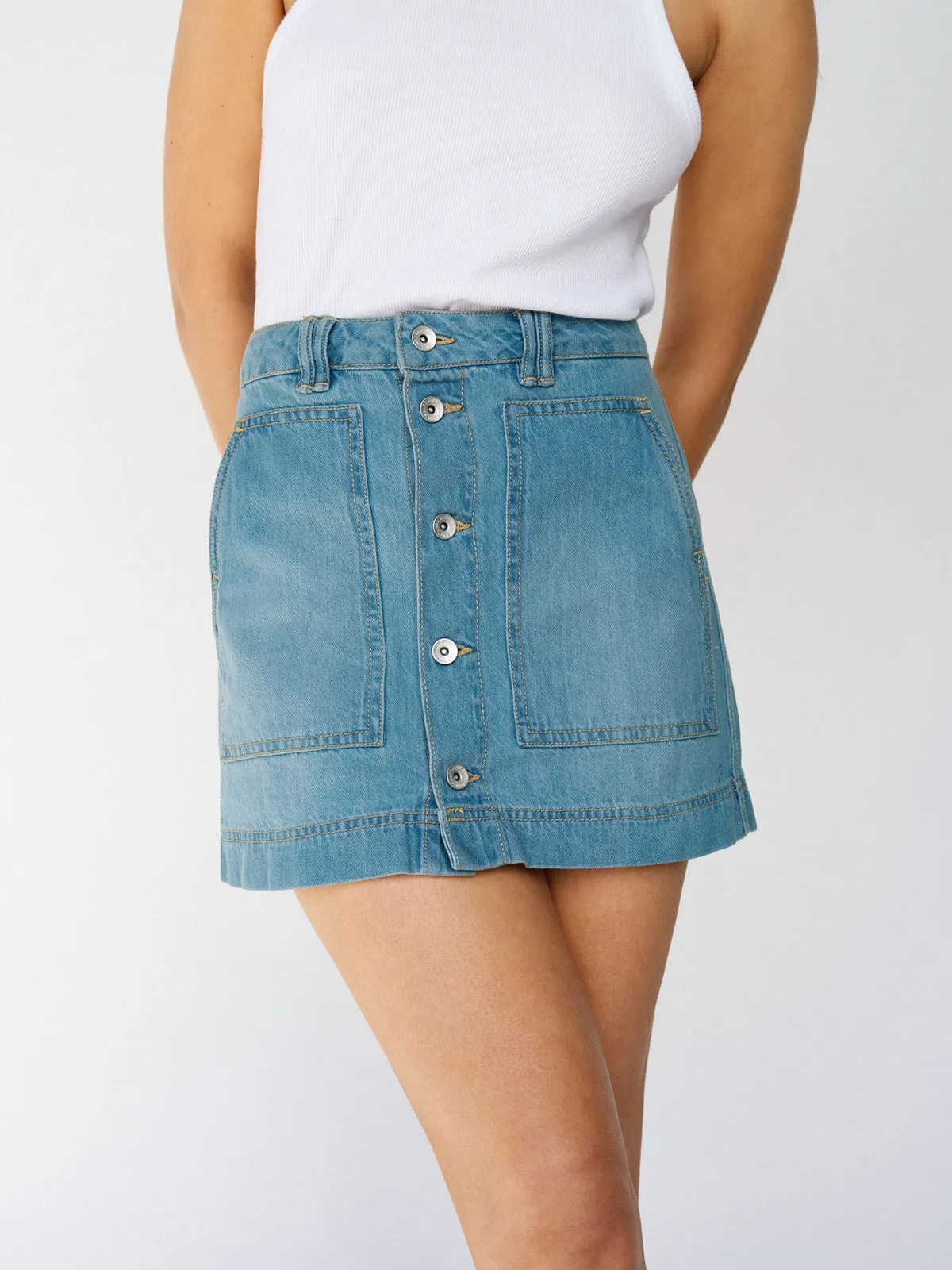 Fringe Detail All Buttoned Up Denim Skirt Dream Team