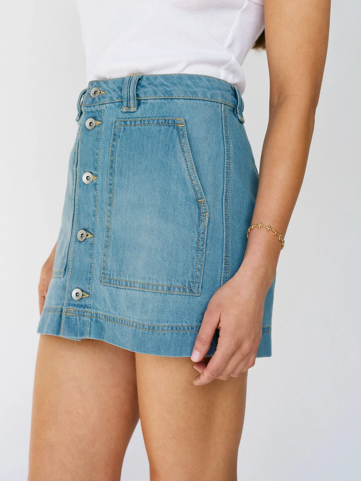 Cuffed hem Fashion Fusion All Buttoned Up Denim Skirt Dream Team