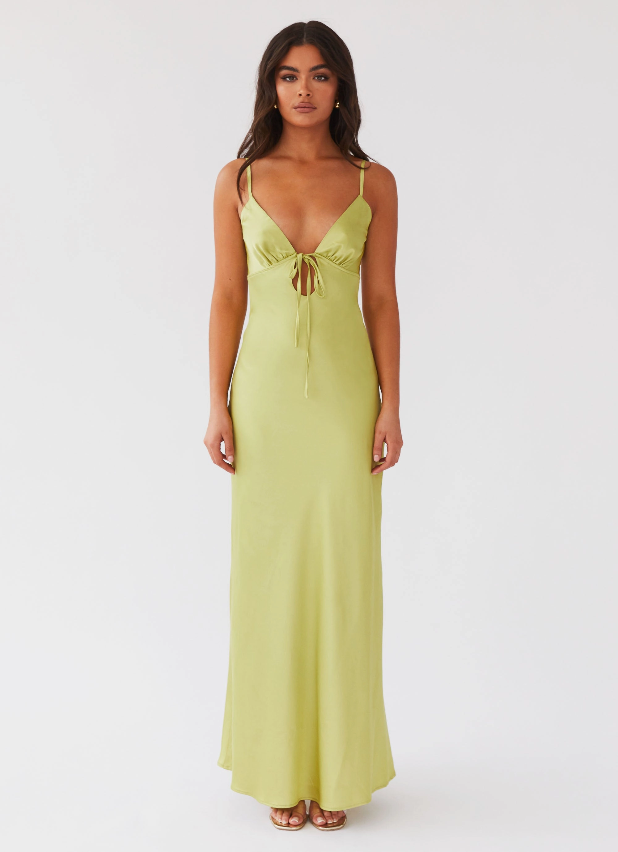 Flora Satin Maxi Dress - Green Expectations Upgrade-Option Relaxed and stylish