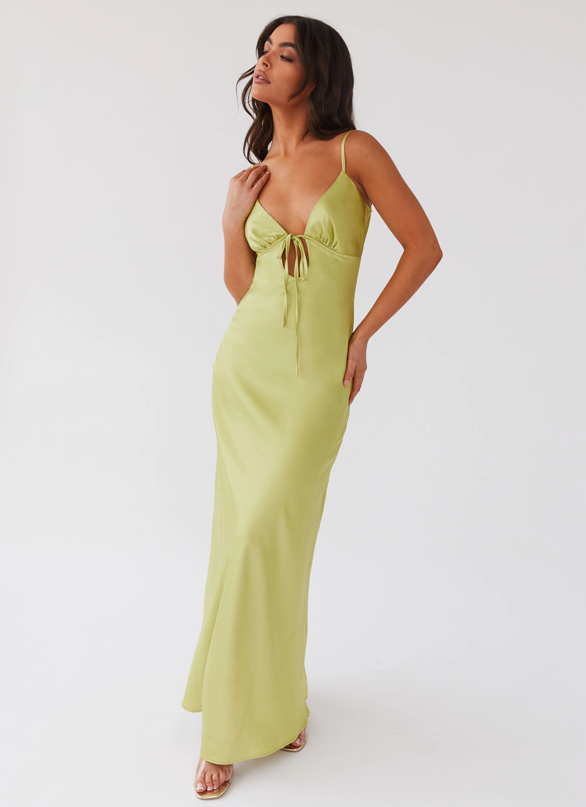 Polished Motion Smart Glide Flora Satin Maxi Dress - Green Expectations
