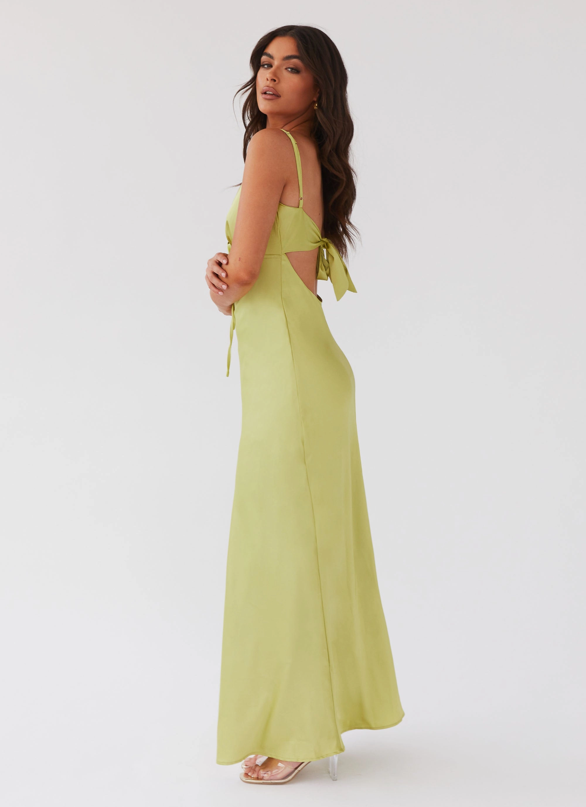 Cozy Fit Refined Line Flora Satin Maxi Dress - Green Expectations