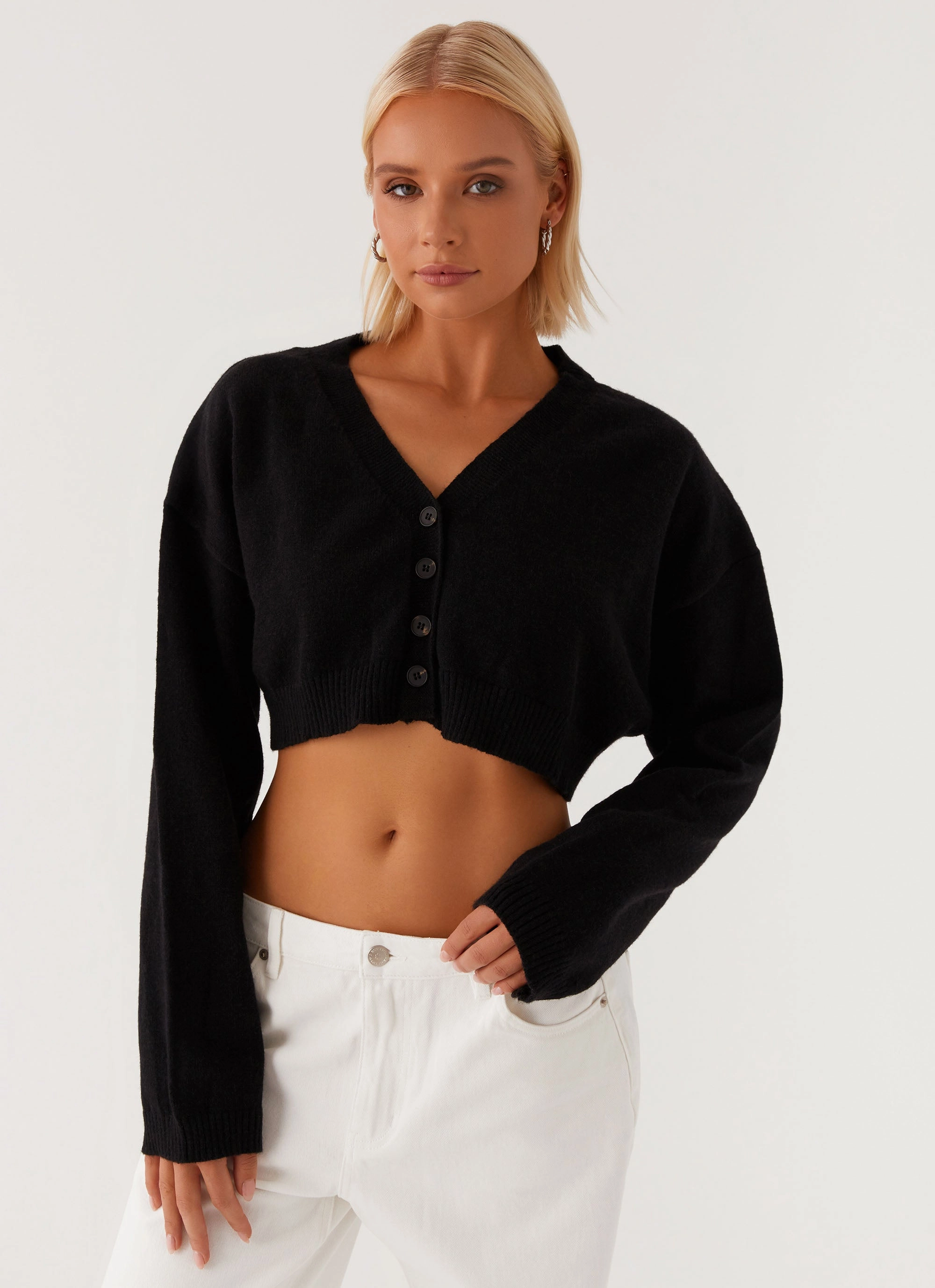 Endlessly Cropped Cardigan - Black Adjustable Cuffs