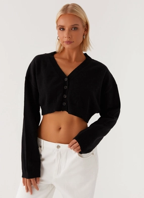 Endlessly Cropped Cardigan - Black Adjustable Cuffs