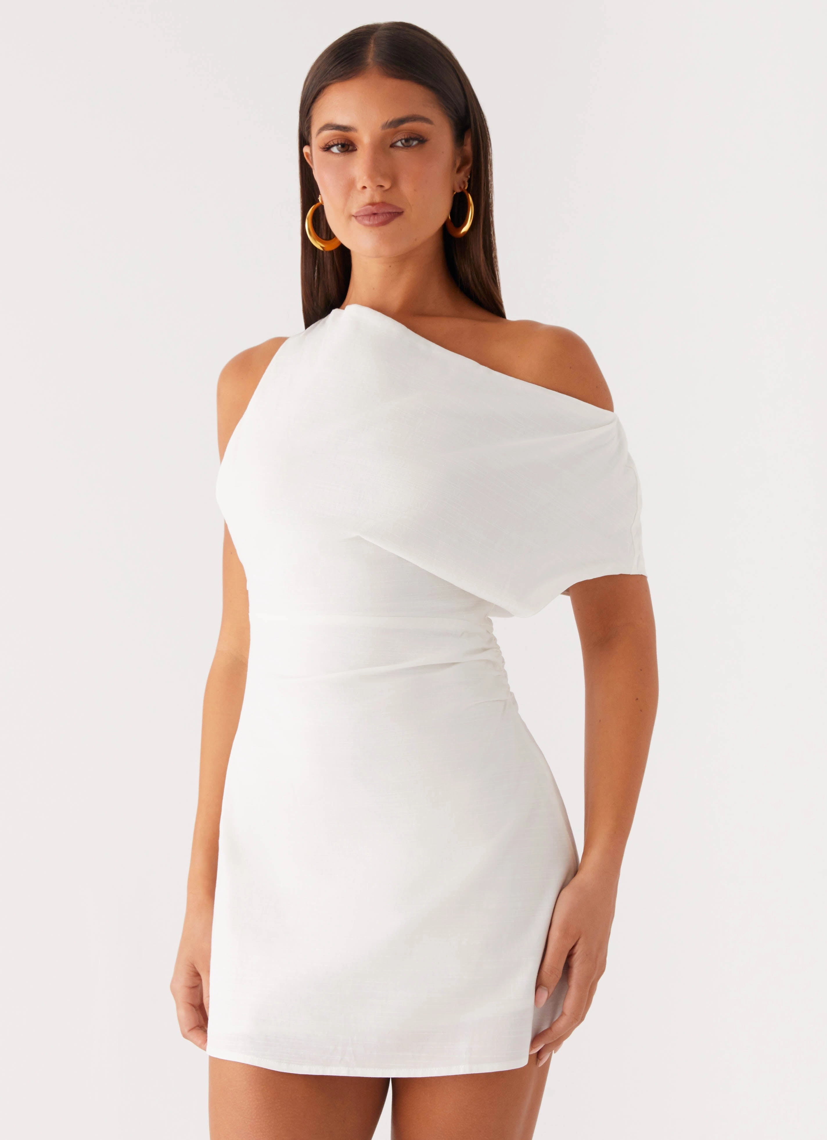 Moonlight Oasis Asymmetrical Mini Dress - Off White Airy Comfort