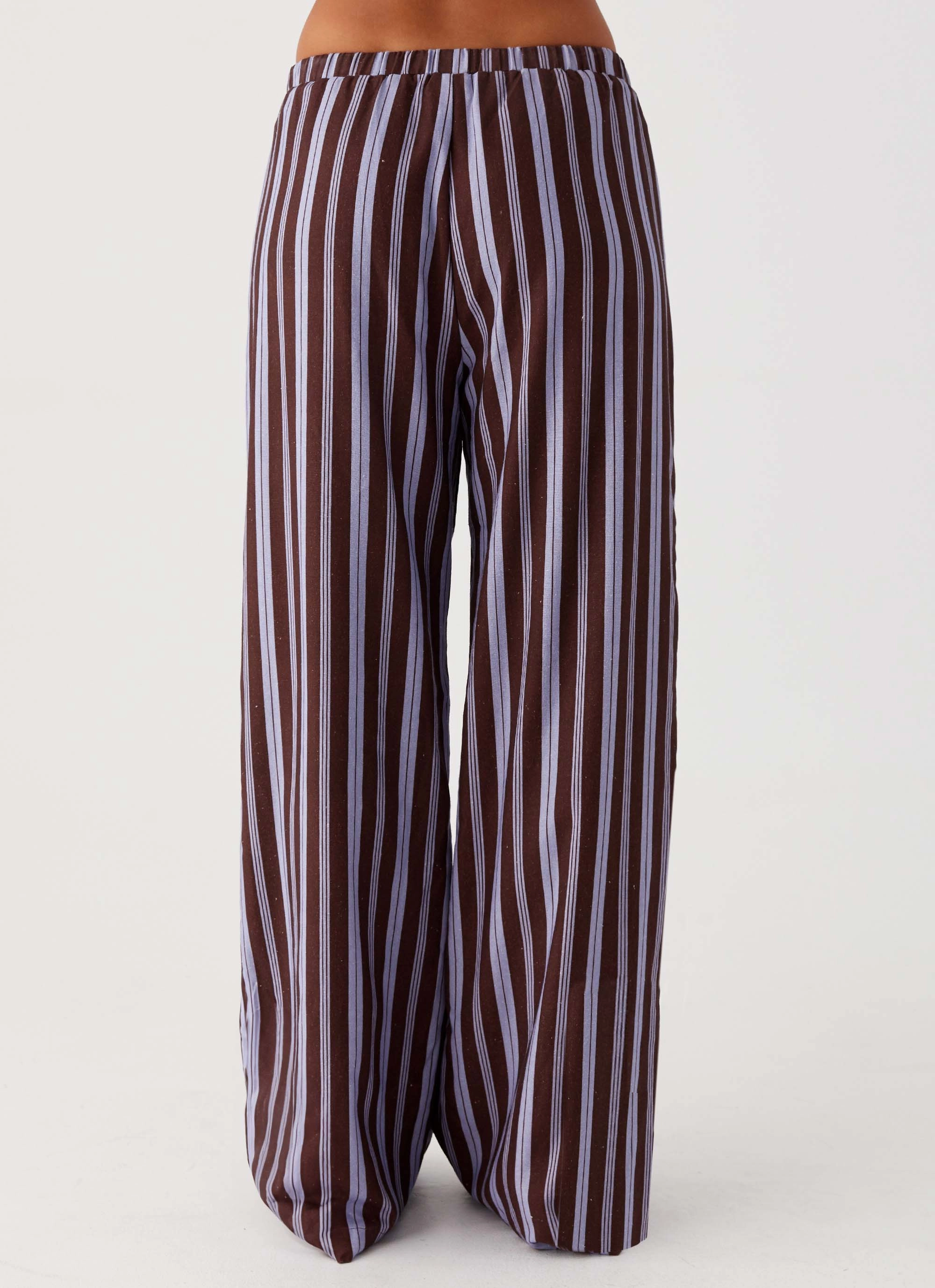 Fresh Face Linen Pants - Purple Brown Stripe ReinforcedKnees Airy Feel