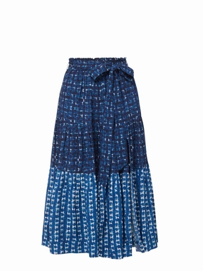 Jenni Skirt in Denim Tides Colorblock Adjustable Waistband Adjustable Ties