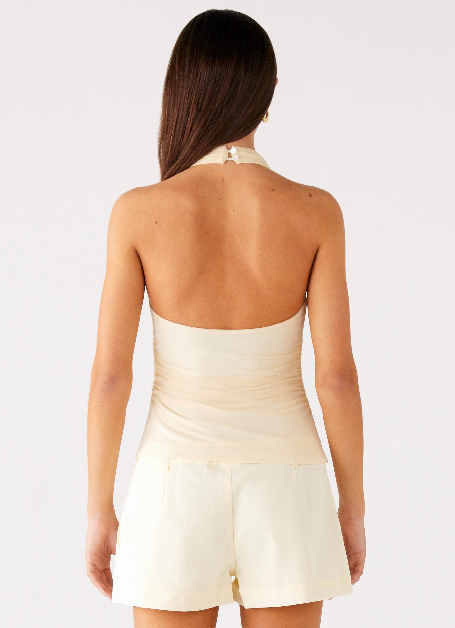 Rosana Halter Top - Butter Breathable Mesh Insert AdjustableCuffs