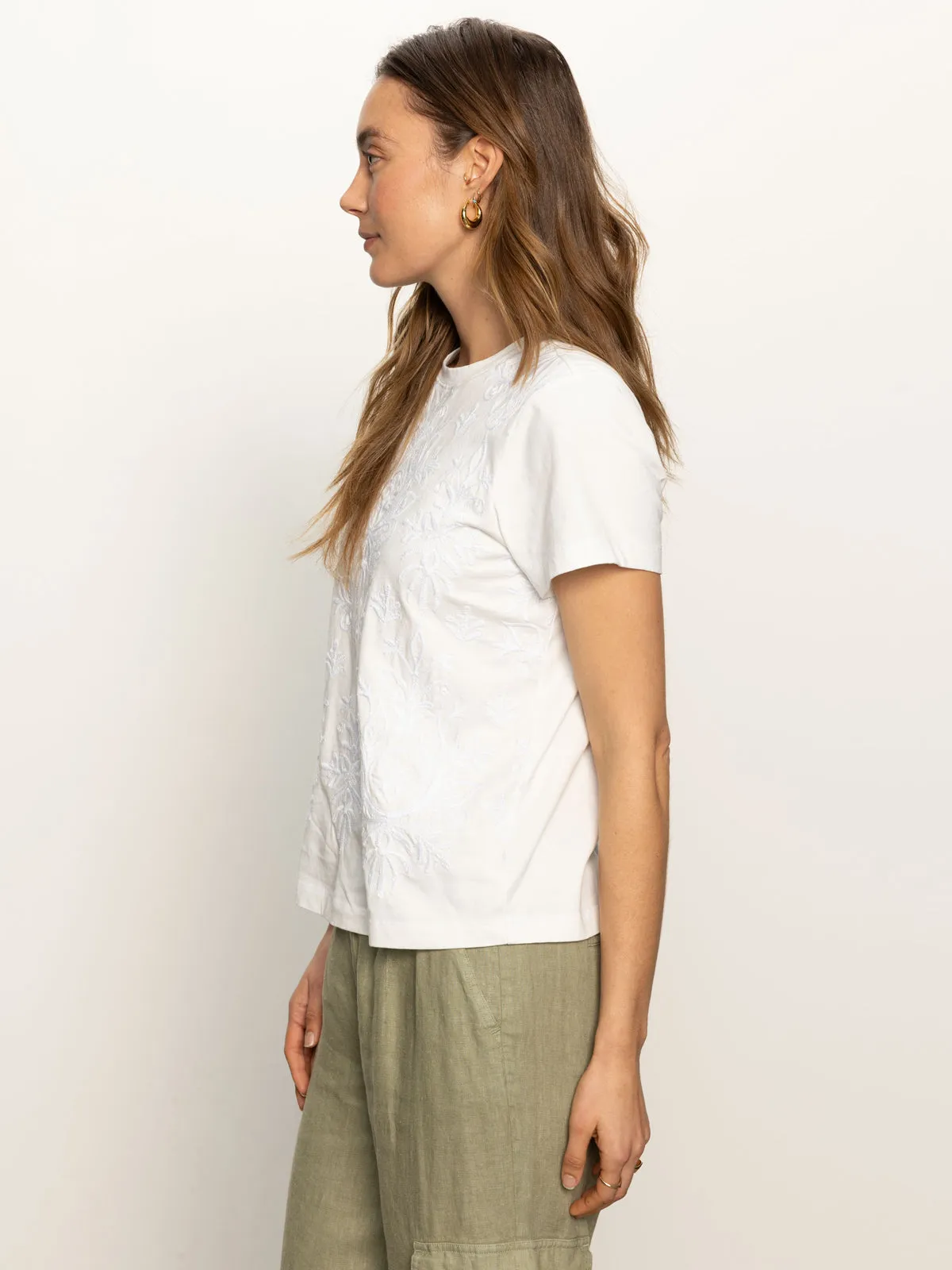 Embroidered Perfect Tee White Multi Panel Design